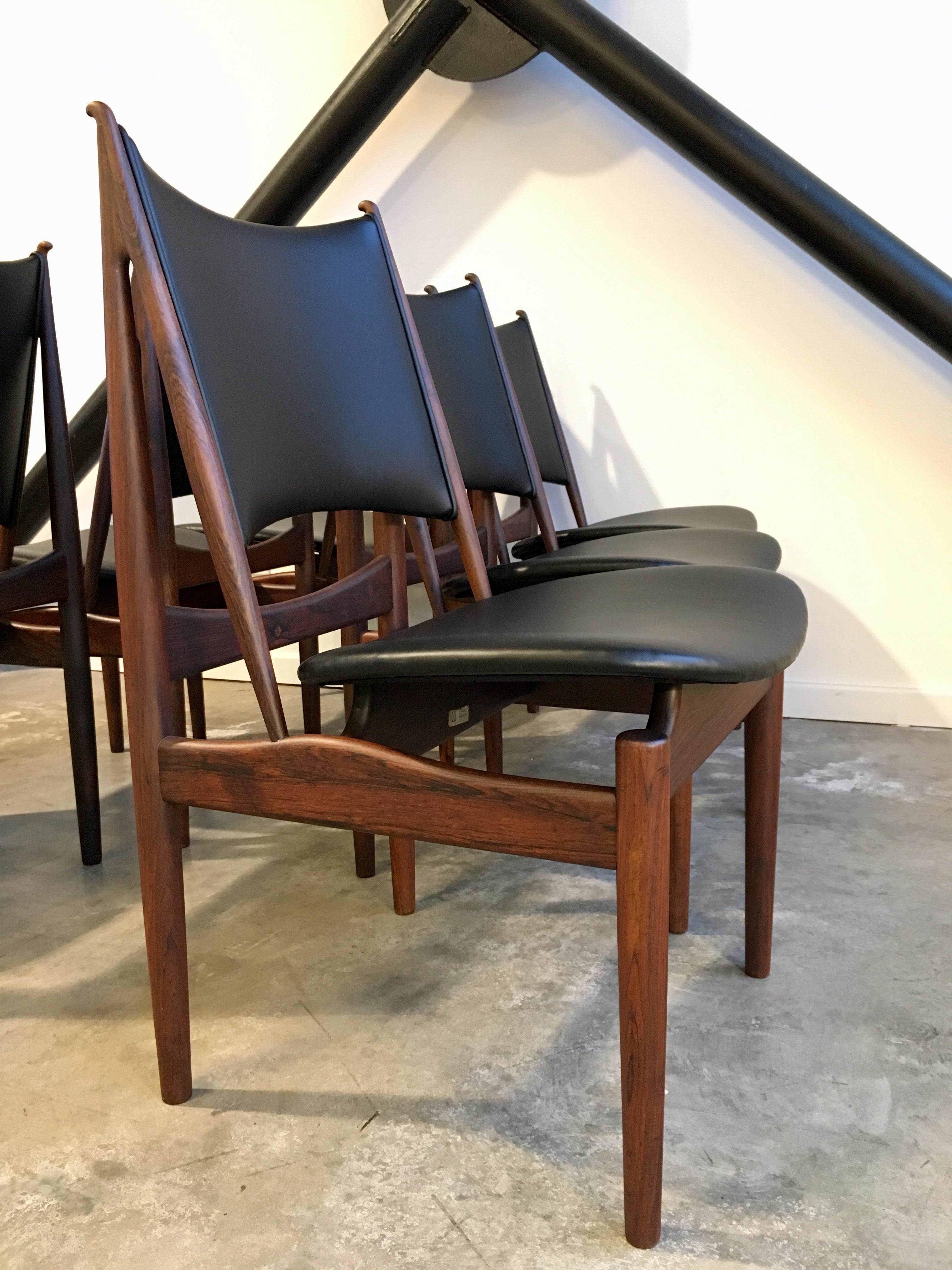 Leather Authentic Finn Juhl Egyptian Chairs for Niels Vodder in Rosewood, Set of Six For Sale