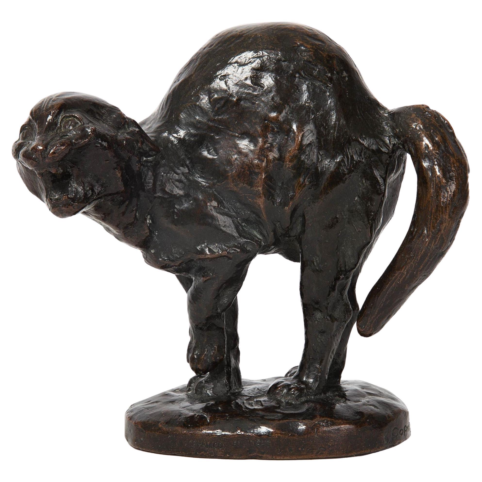 Authentique sculpture en bronze de Frederick Roth «ssing Cat » (1913), Gorham Co.