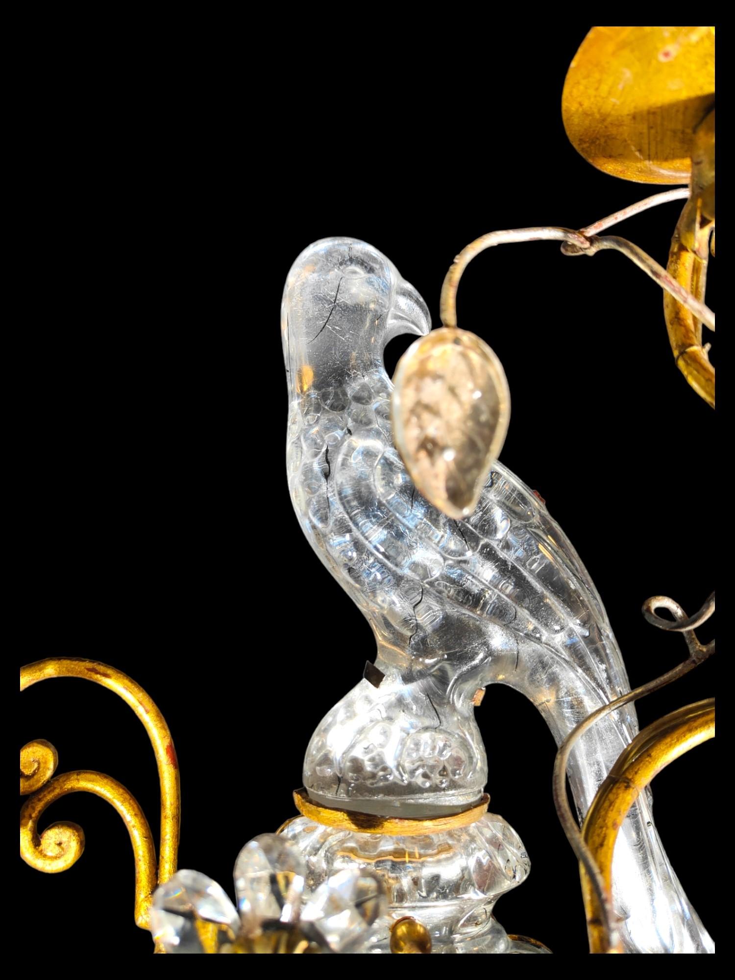 Art Glass Authentic French Art Deco Maison Rings Crystal Opposite Face Parrot Appliques For Sale