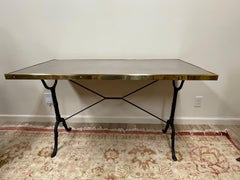 Vintage French Bistro Table with Stainless Steel Top and Brass Trim