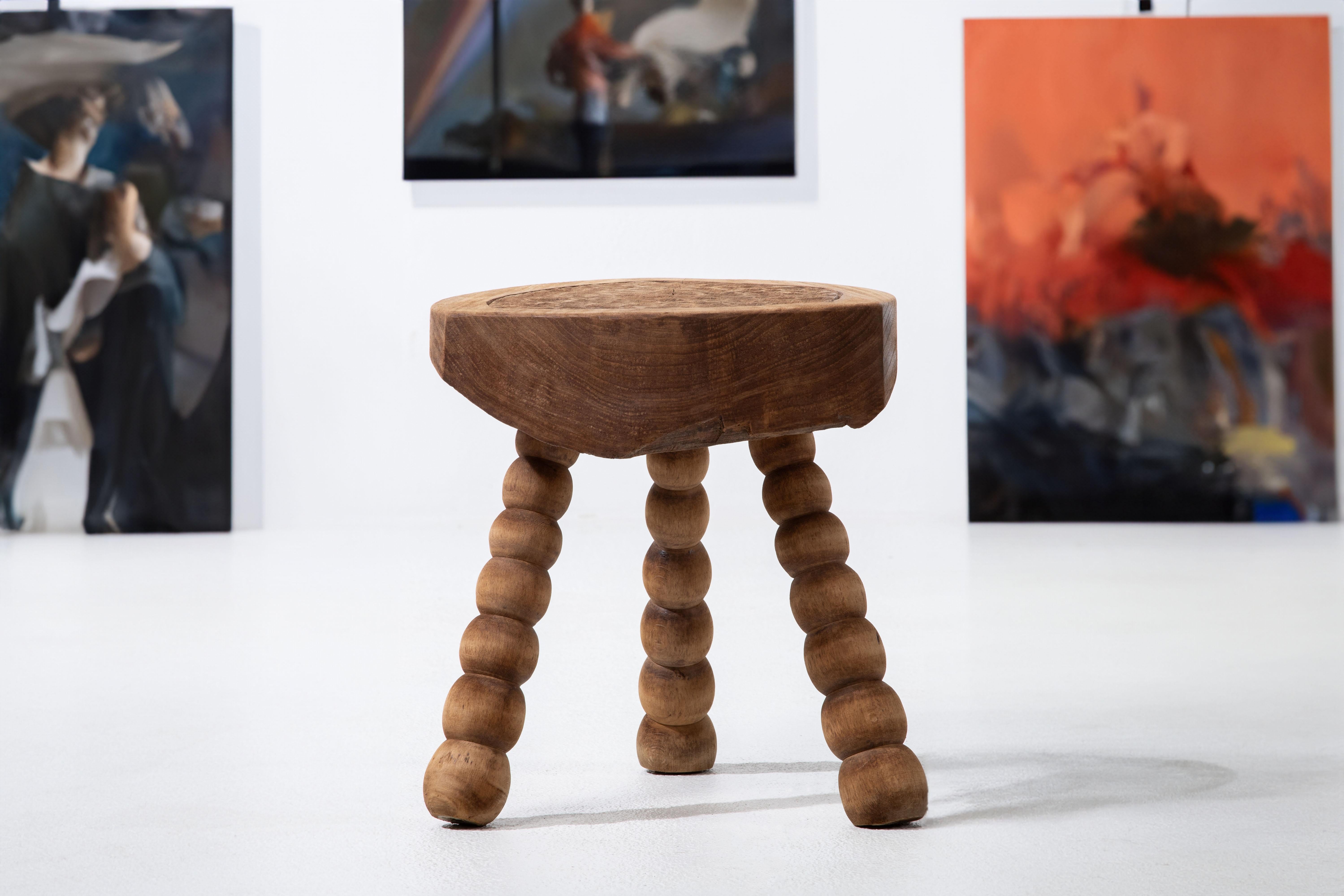 
Presenting an unmistakably genuine French Brutalist stool that encapsulates the essence of the era. Crafted during a period of artistic innovation in the 1960s, this exceptional stool stands as a testament to the mastery of craftsmanship. The