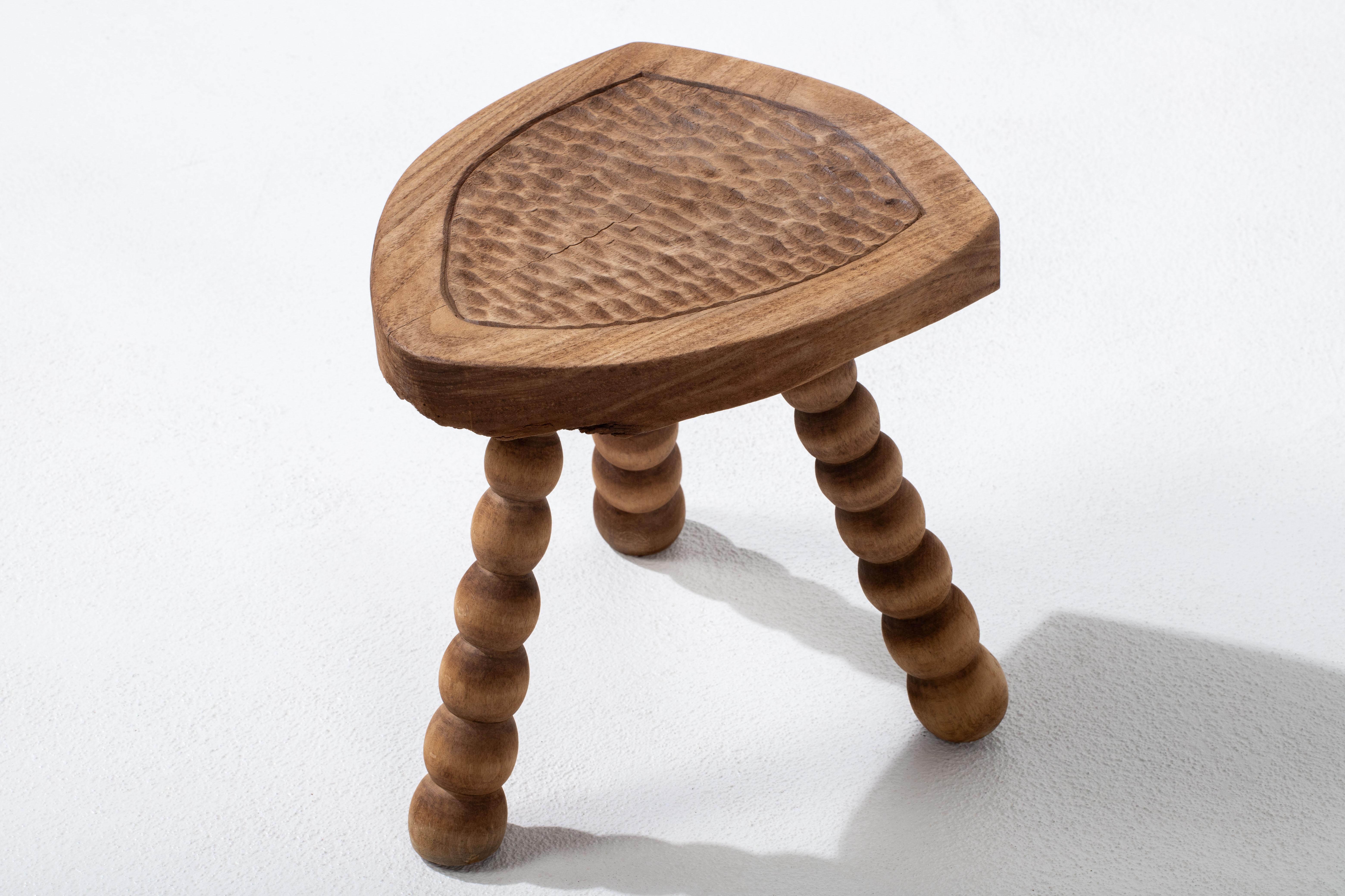 Mid-Century Modern Authentic French Brutalist Stool: A Triumph of Craftsmanship and Design For Sale