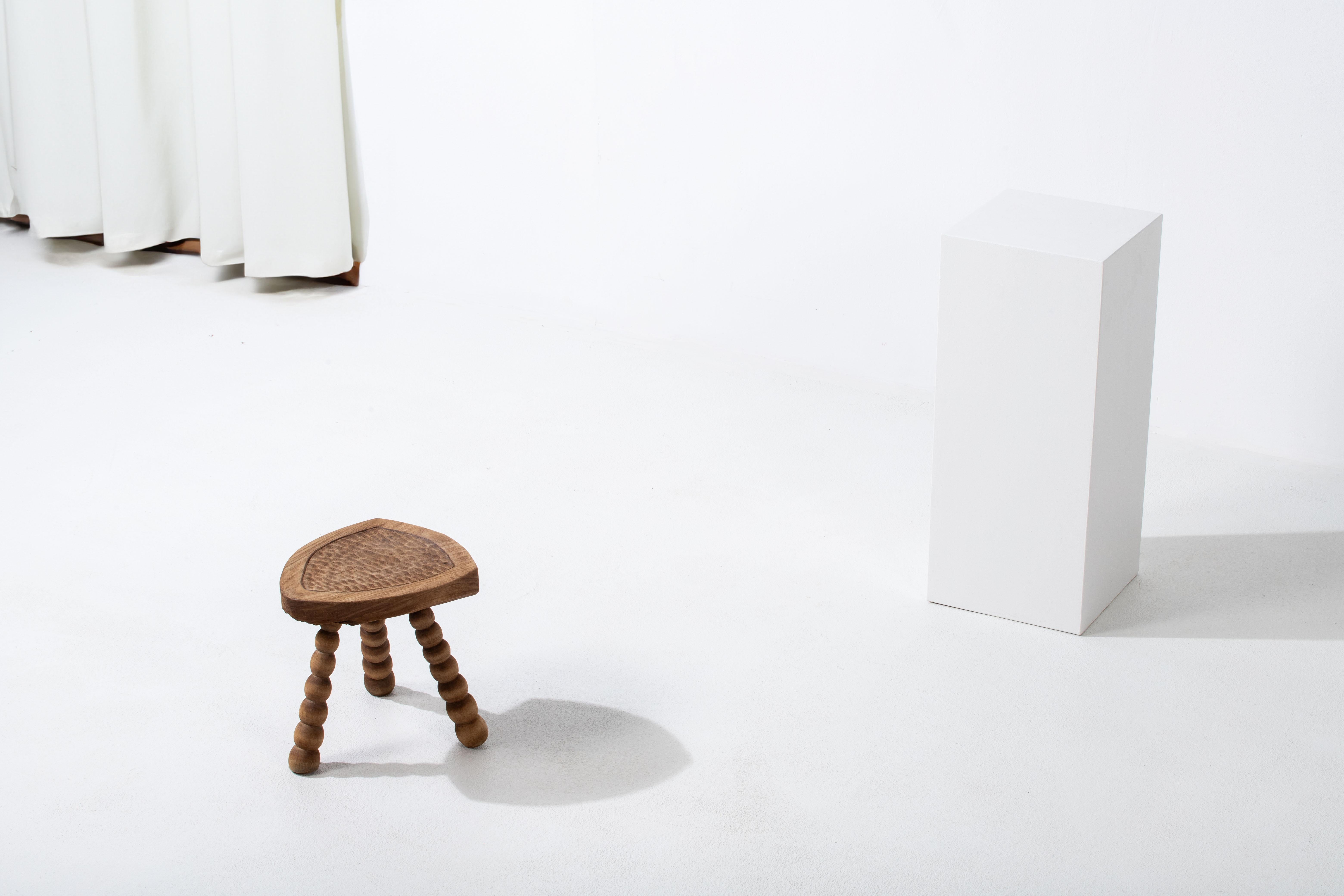 Hand-Carved Authentic French Brutalist Stool: A Triumph of Craftsmanship and Design For Sale