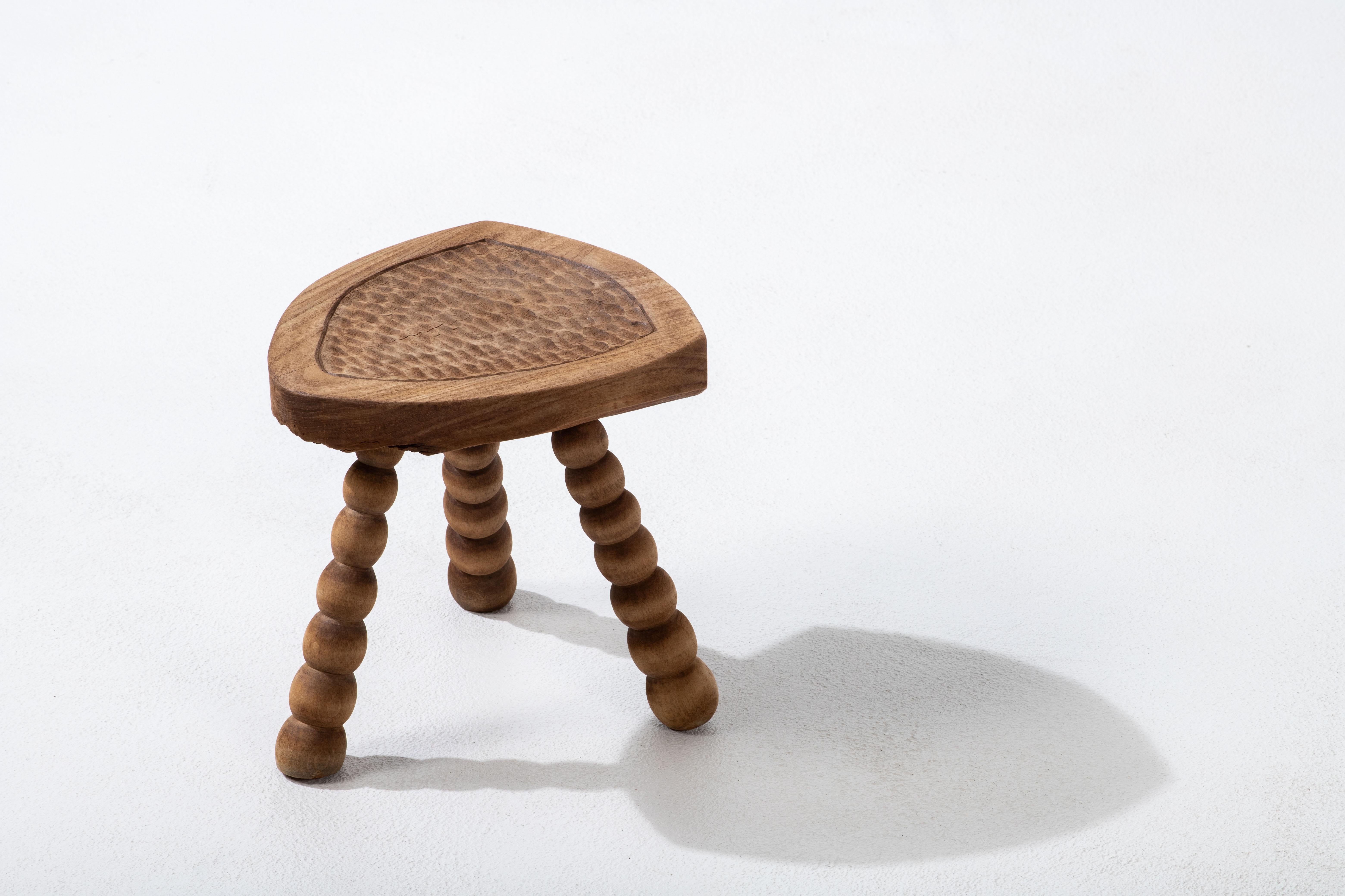 Authentic French Brutalist Stool: A Triumph of Craftsmanship and Design In Good Condition For Sale In Wiesbaden, DE