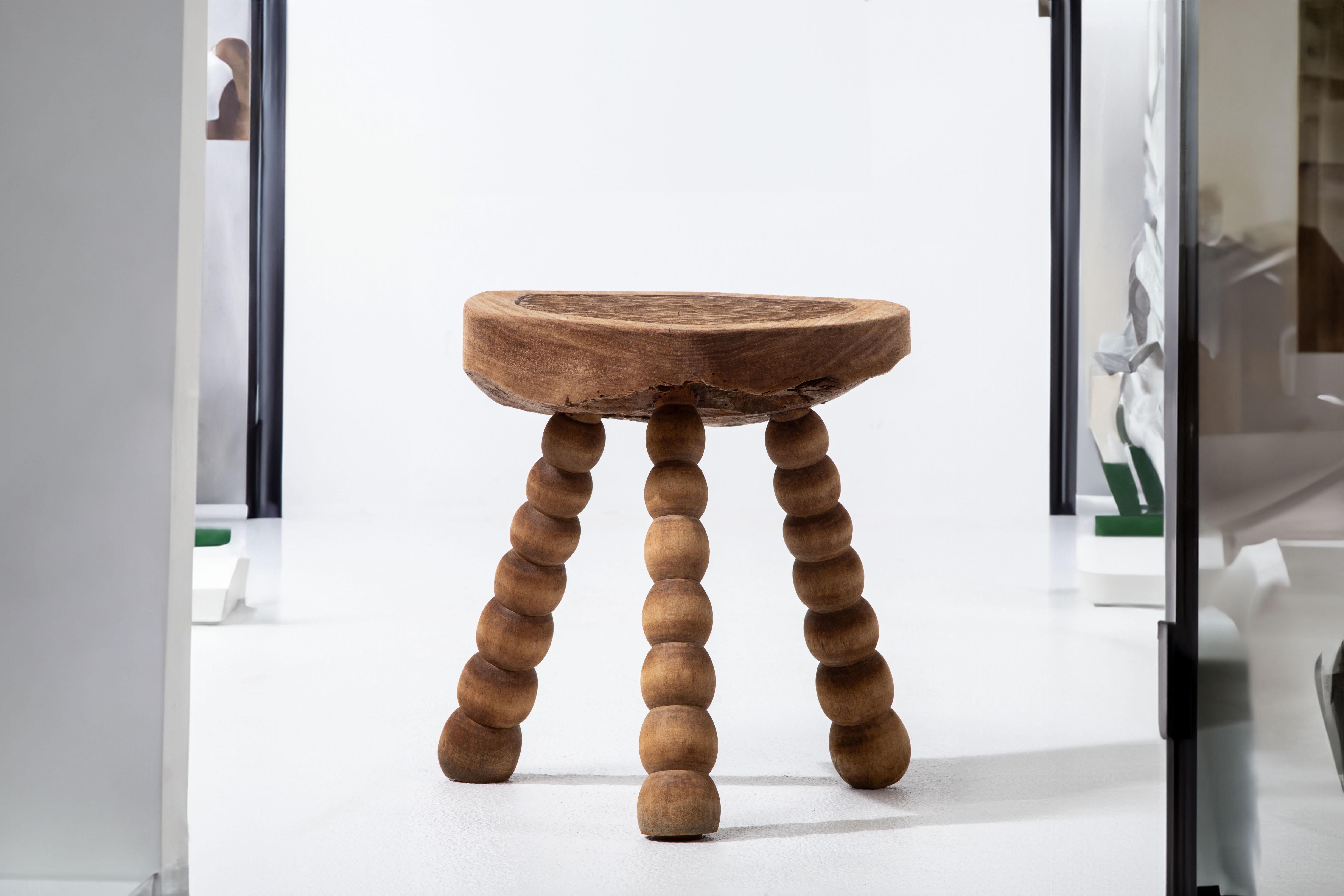 20th Century Authentic French Brutalist Stool: A Triumph of Craftsmanship and Design For Sale
