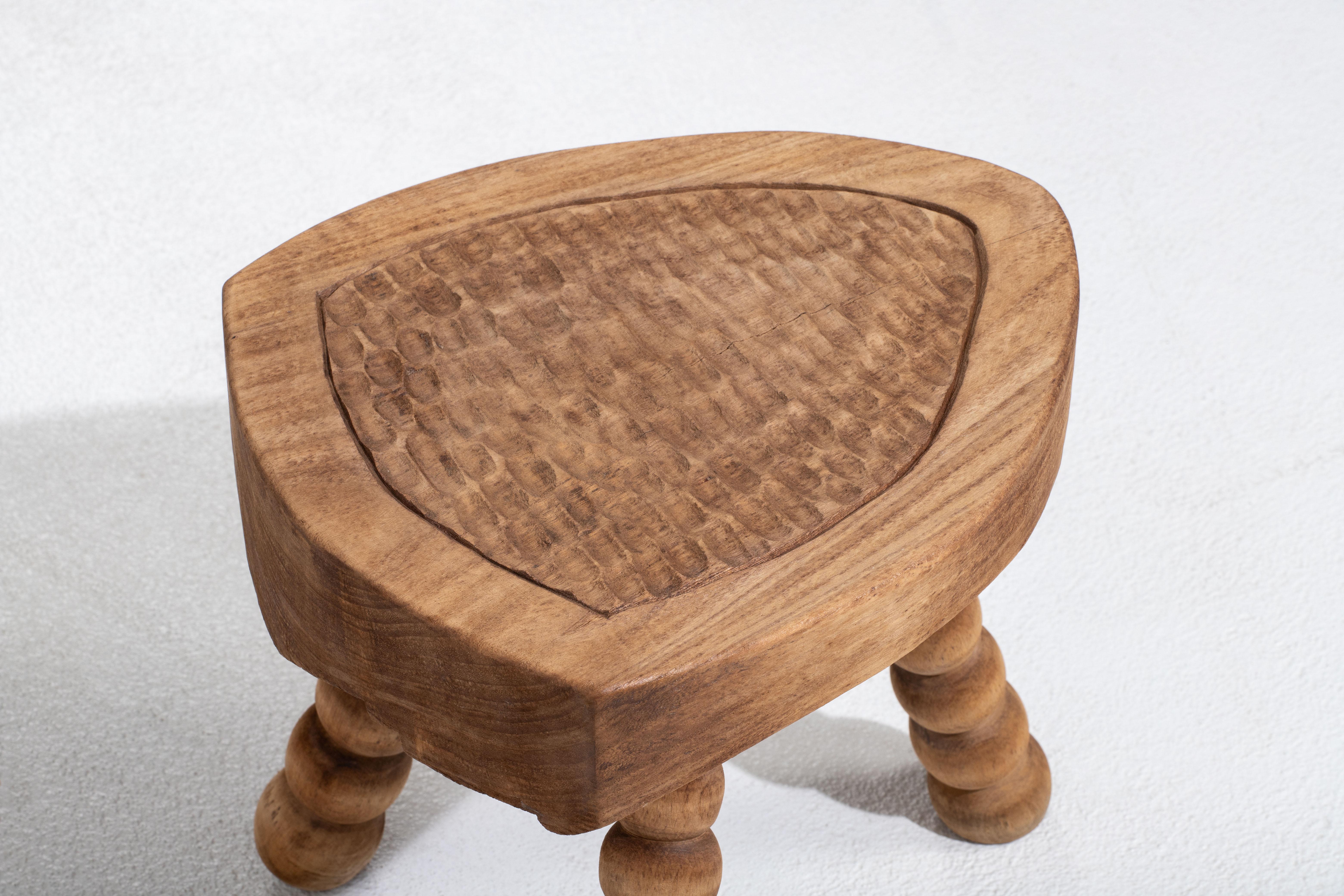 Walnut Authentic French Brutalist Stool: A Triumph of Craftsmanship and Design For Sale