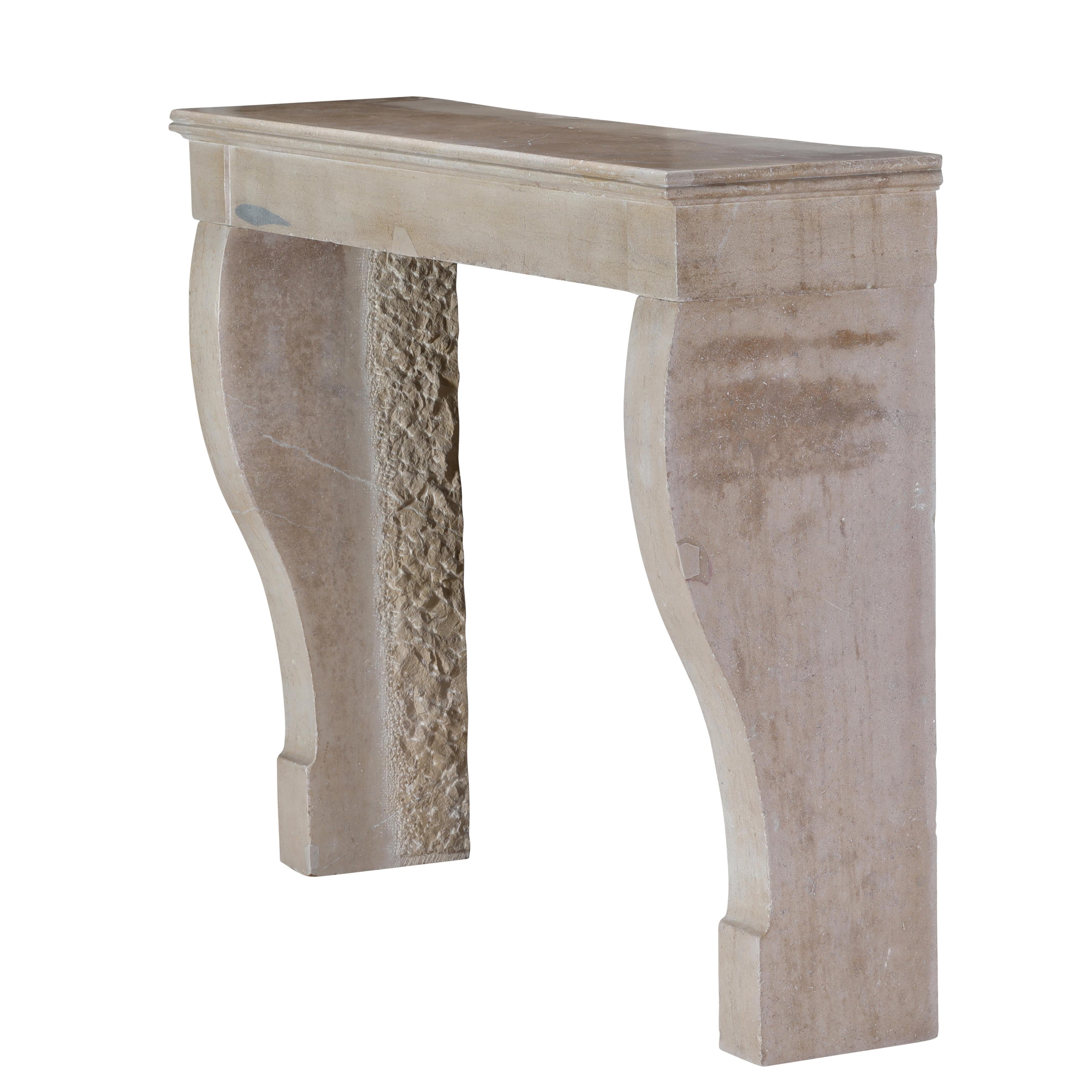 Authentic French Fireplace Mantel– Timeless Elegance in Beige Stone For Sale 7