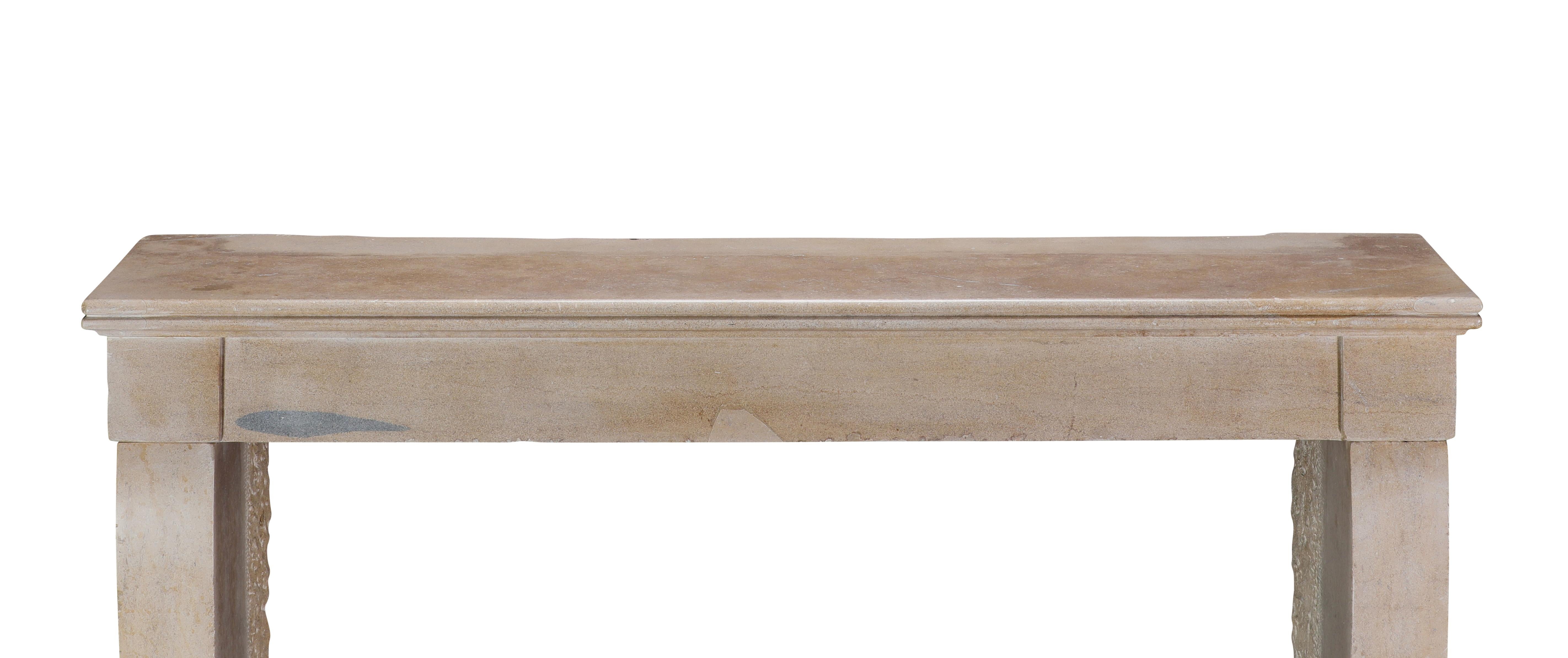 Authentic French Fireplace Mantel– Timeless Elegance in Beige Stone For Sale 11