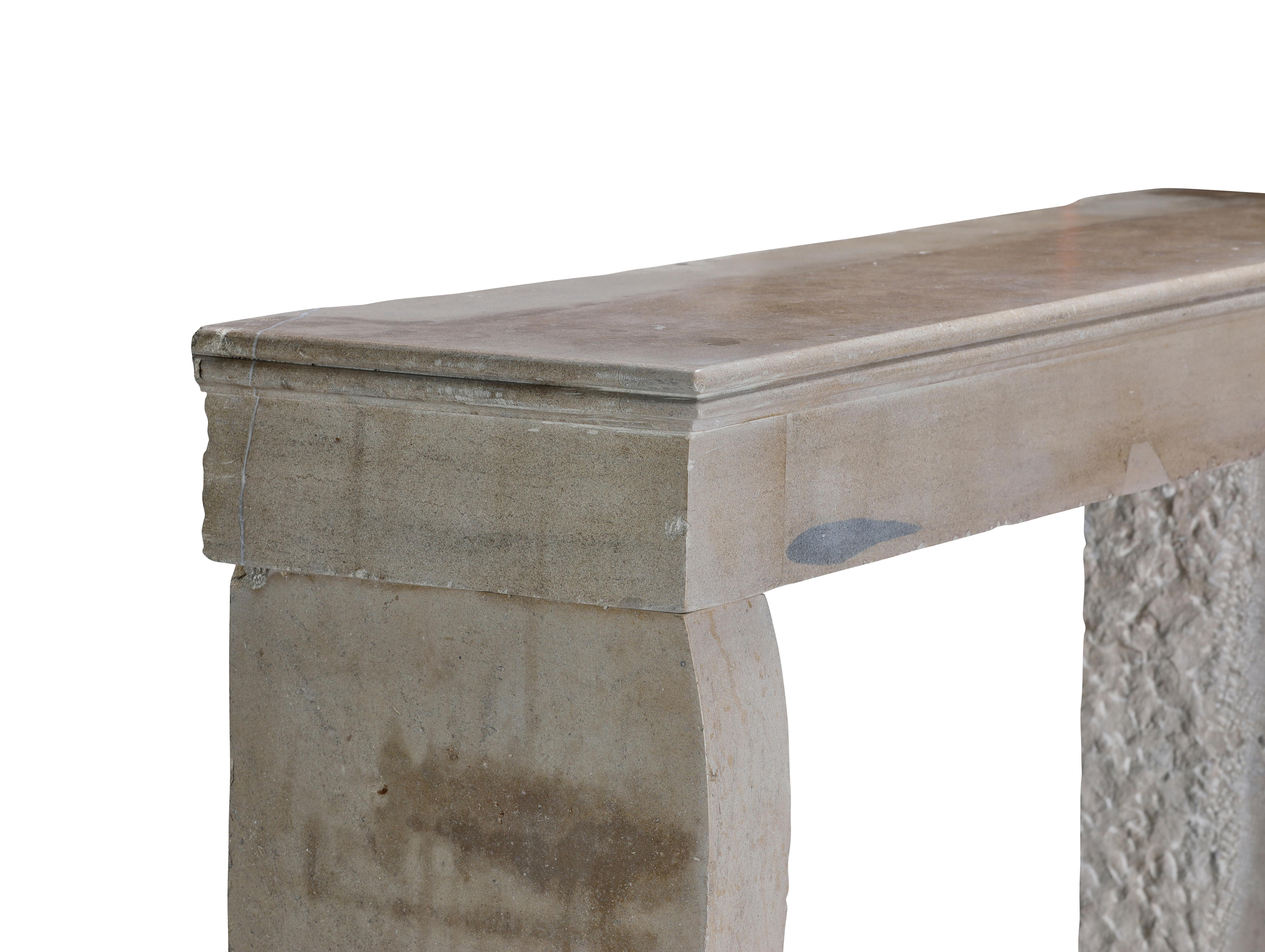 Authentic French Fireplace Mantel– Timeless Elegance in Beige Stone For Sale 14