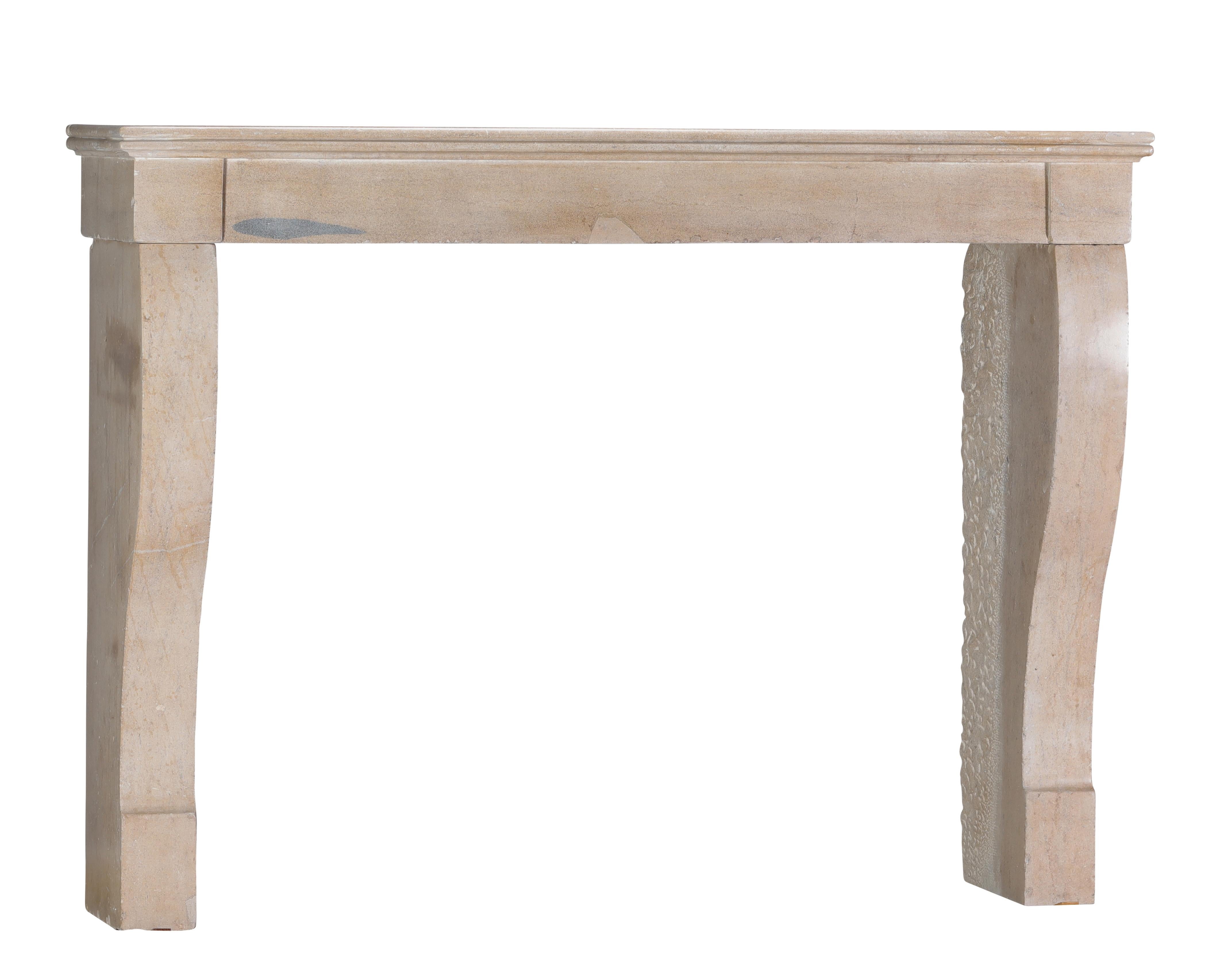 Hand-Carved Authentic French Fireplace Mantel– Timeless Elegance in Beige Stone For Sale