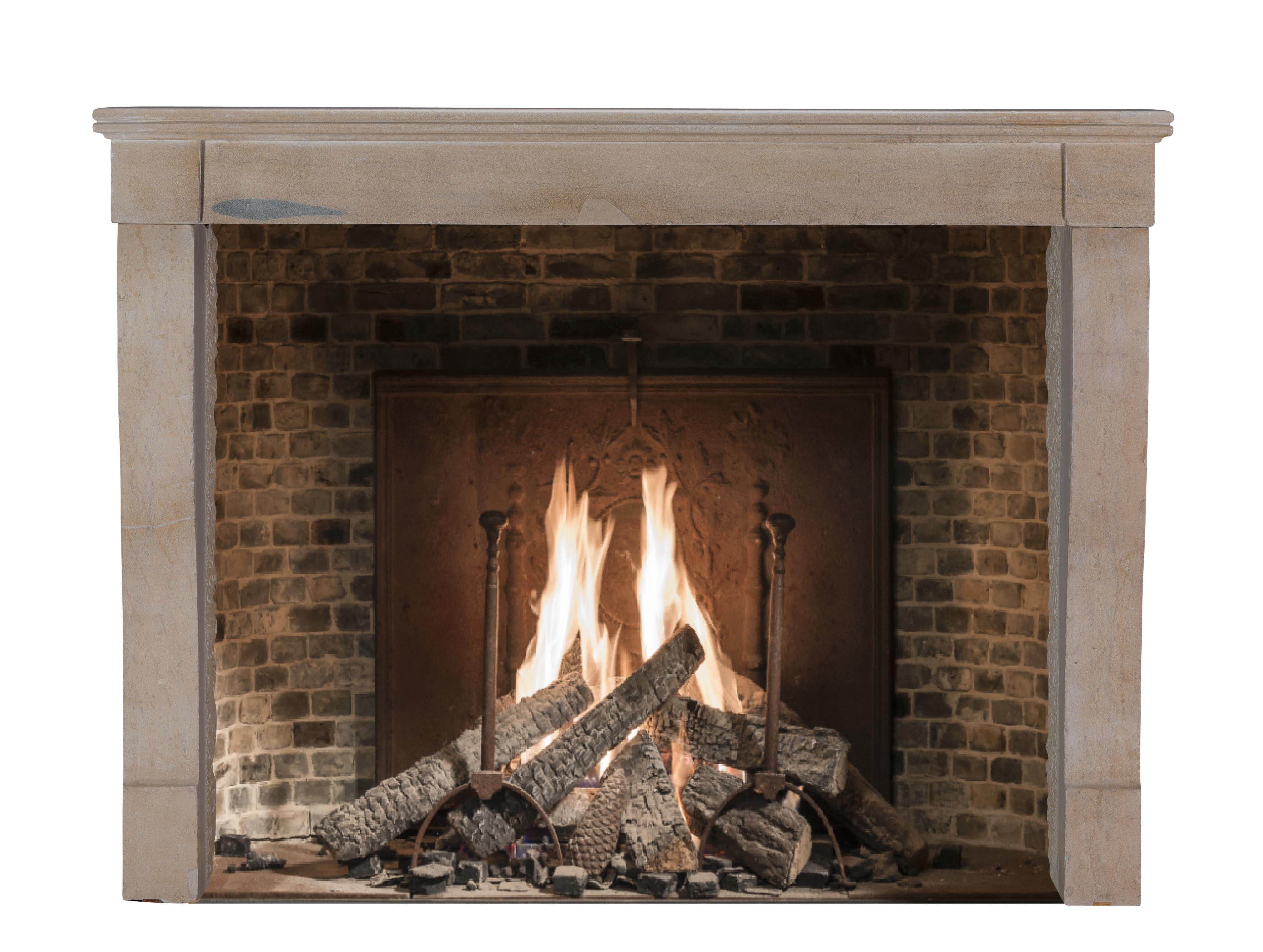 Authentic French Fireplace Mantel– Timeless Elegance in Beige Stone In Good Condition For Sale In Beervelde, BE