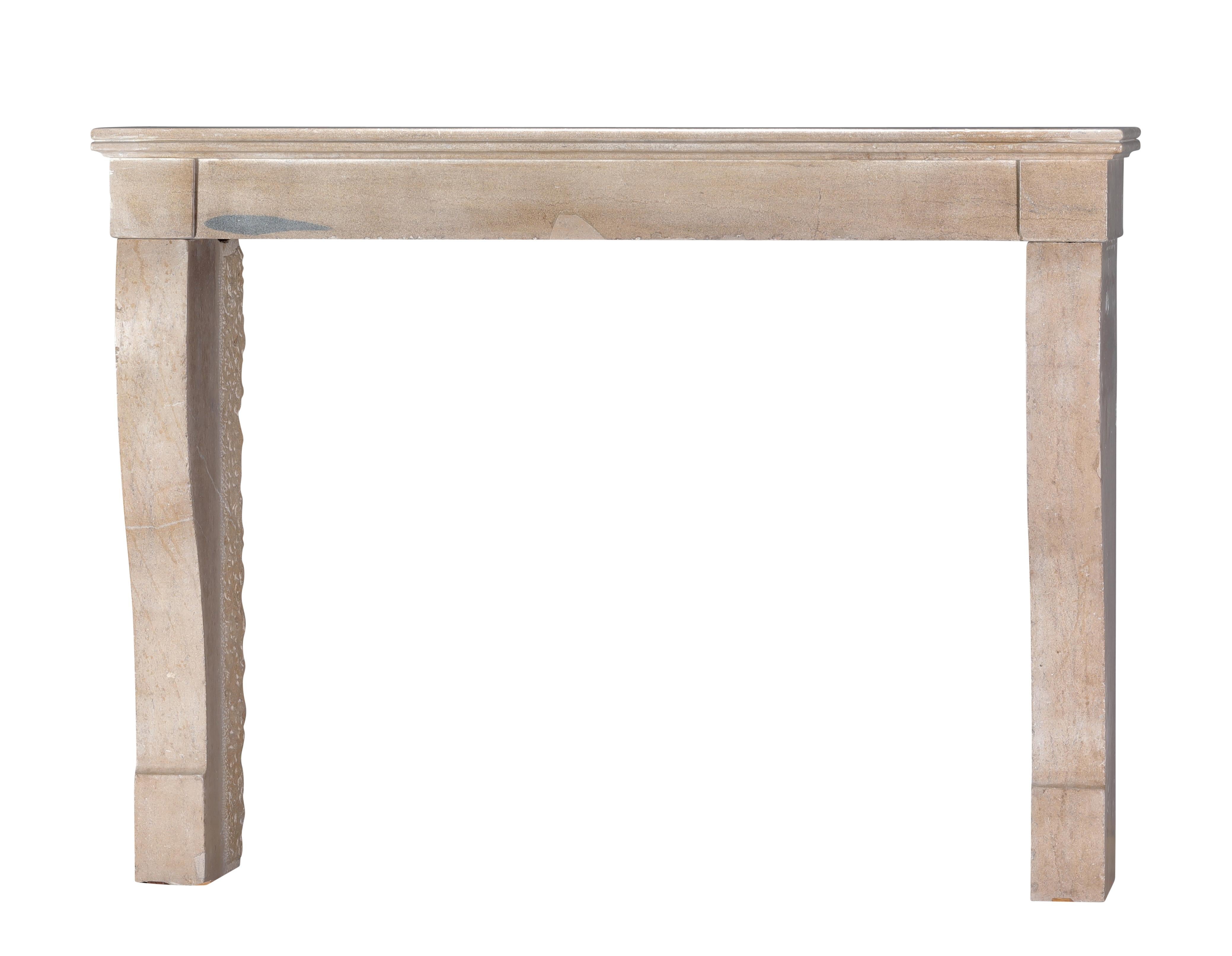 19th Century Authentic French Fireplace Mantel– Timeless Elegance in Beige Stone For Sale