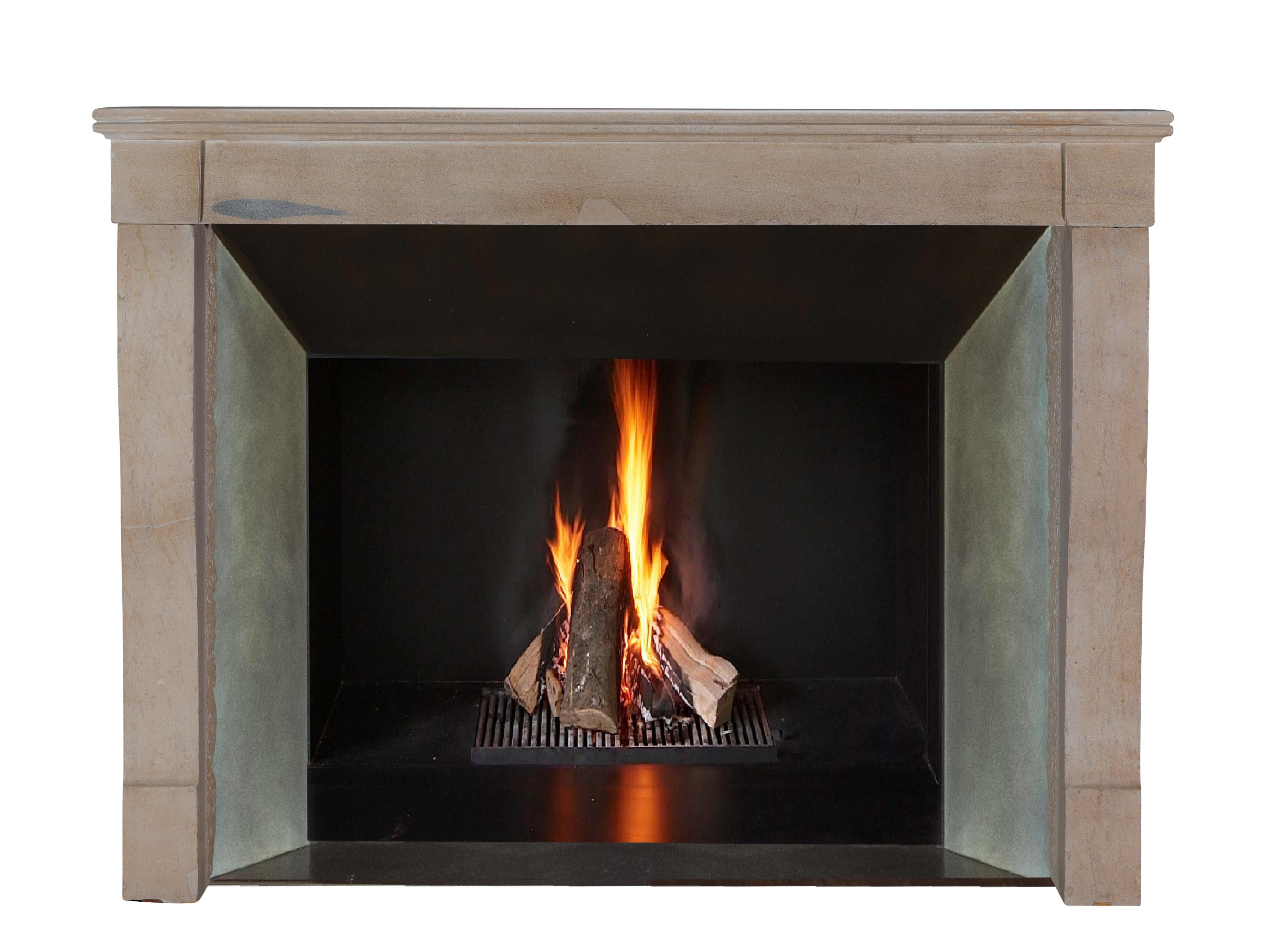 Authentic French Fireplace Mantel– Timeless Elegance in Beige Stone For Sale 1