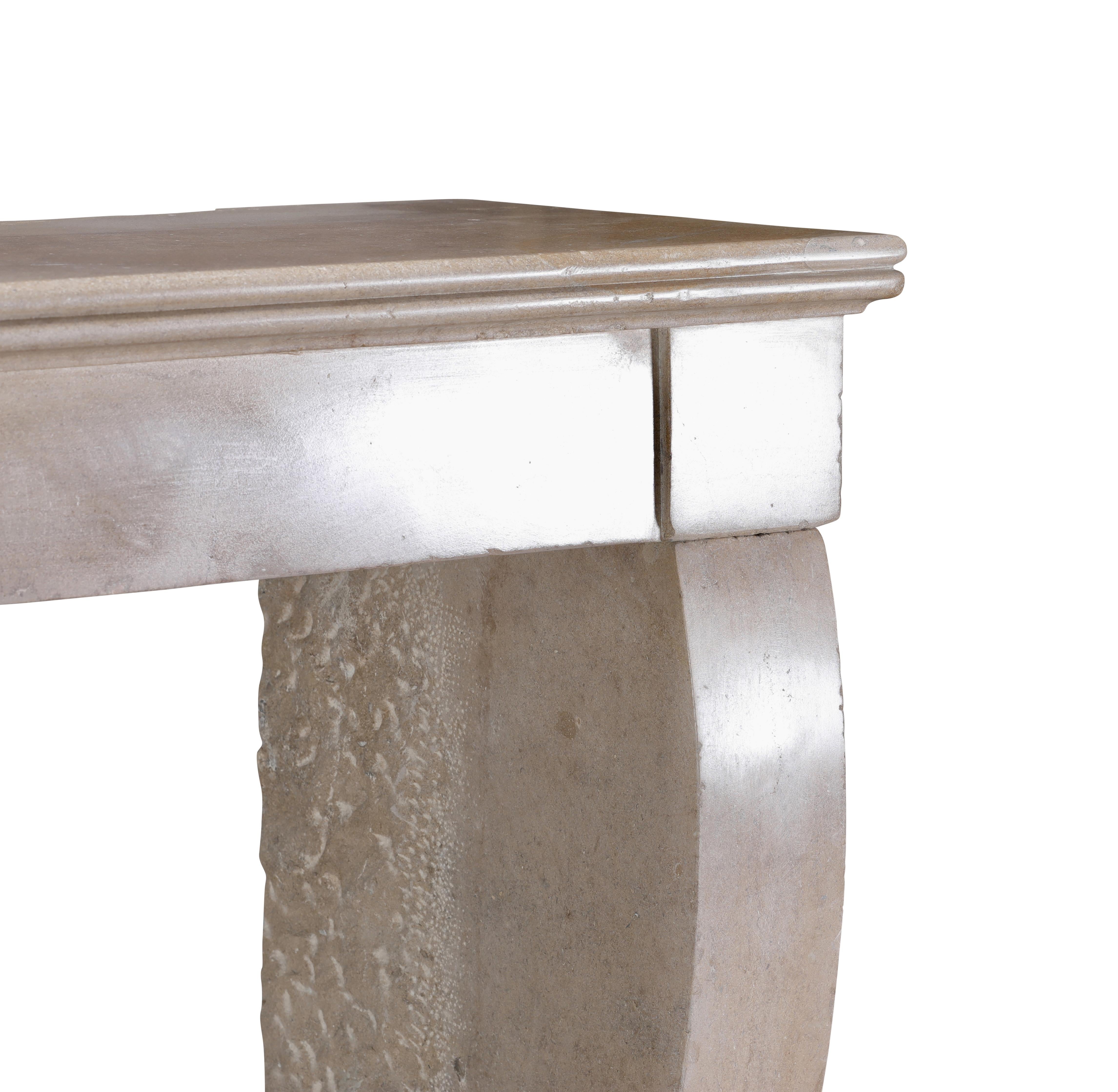 Authentic French Fireplace Mantel– Timeless Elegance in Beige Stone For Sale 3