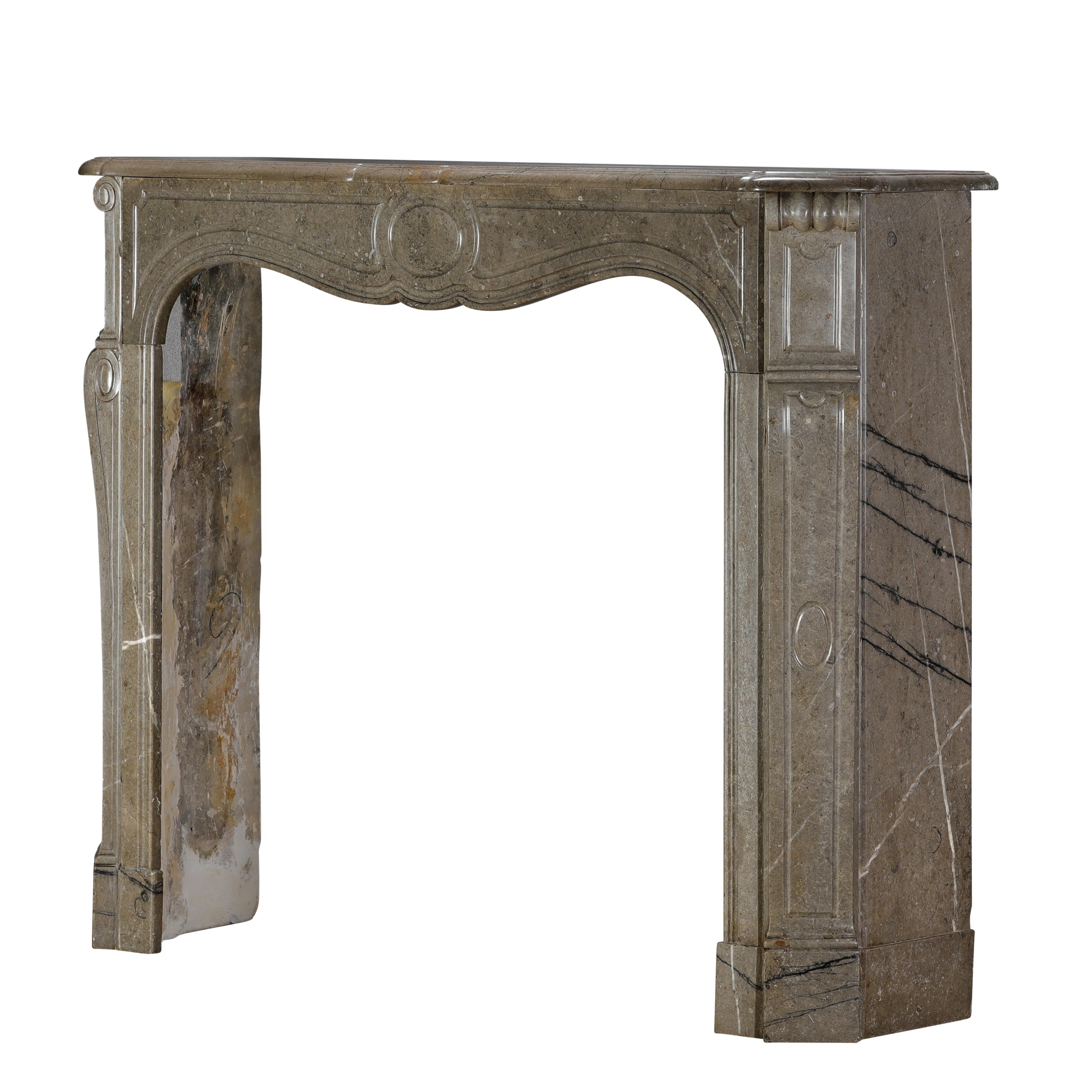 Authentic French Pompadour Fireplace Mantel In Mastic-Green Color Marble For Sale 4