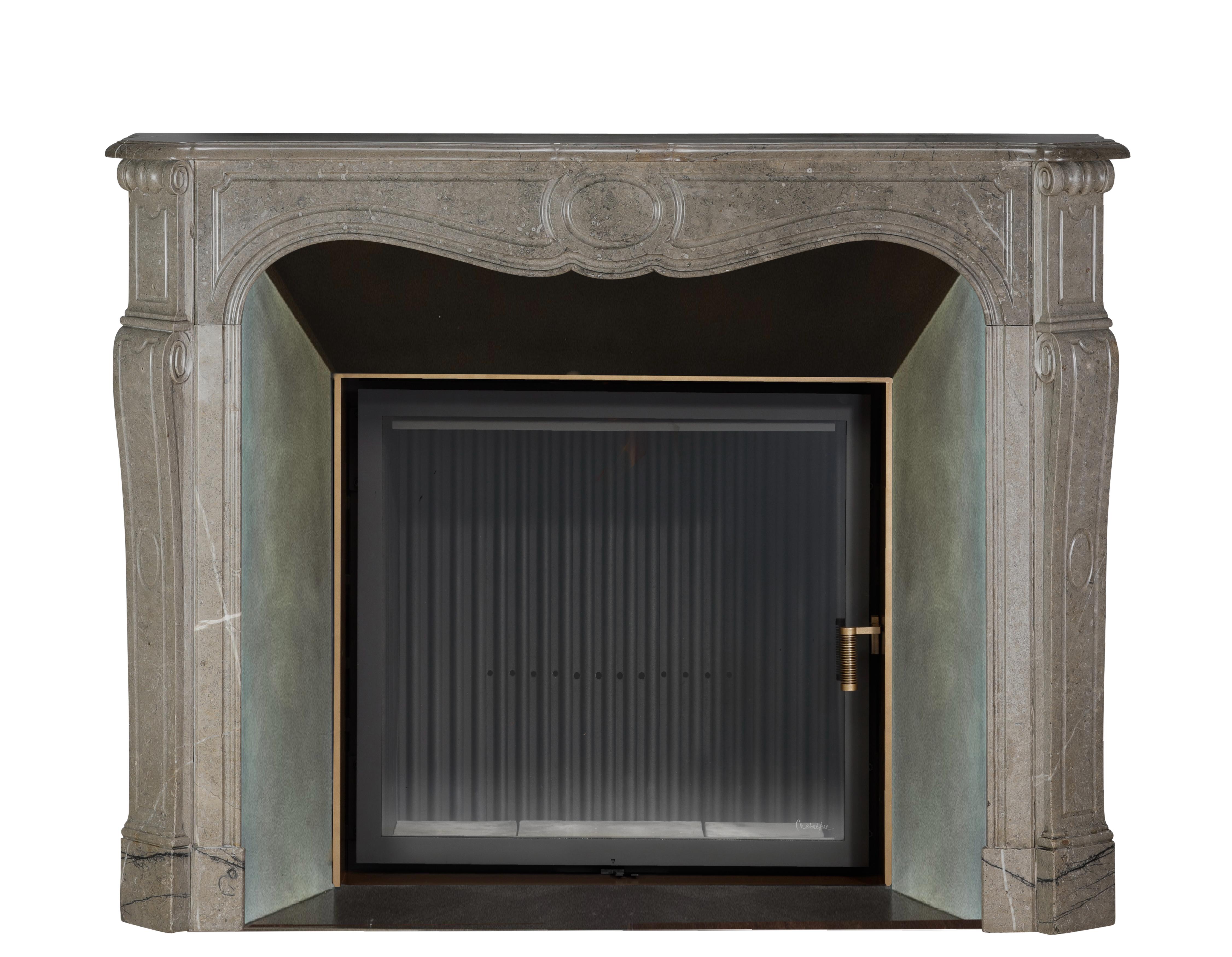 Authentic French Pompadour Fireplace Mantel In Mastic-Green Color Marble For Sale 12