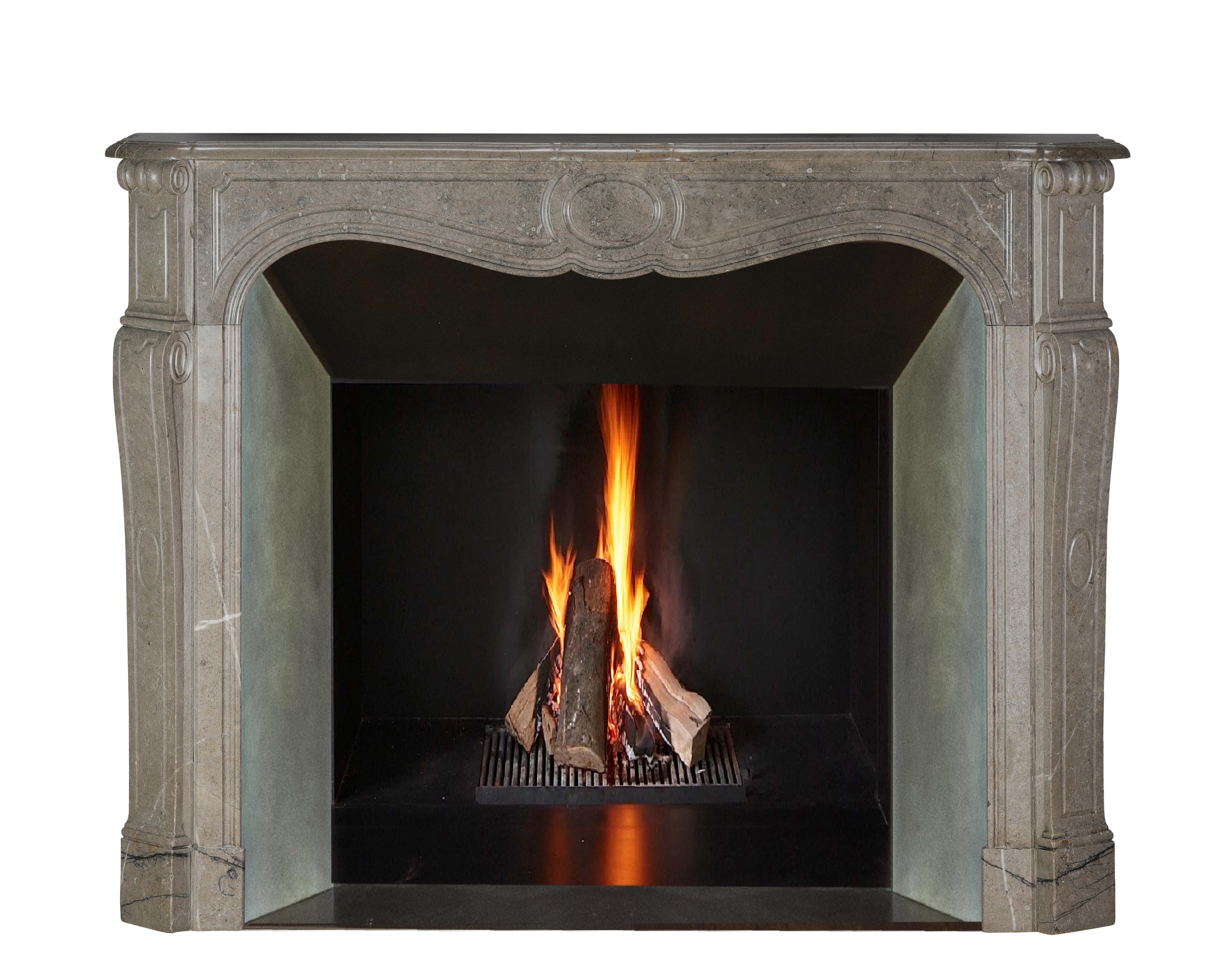 Carved Authentic French Pompadour Fireplace Mantel In Mastic-Green Color Marble For Sale