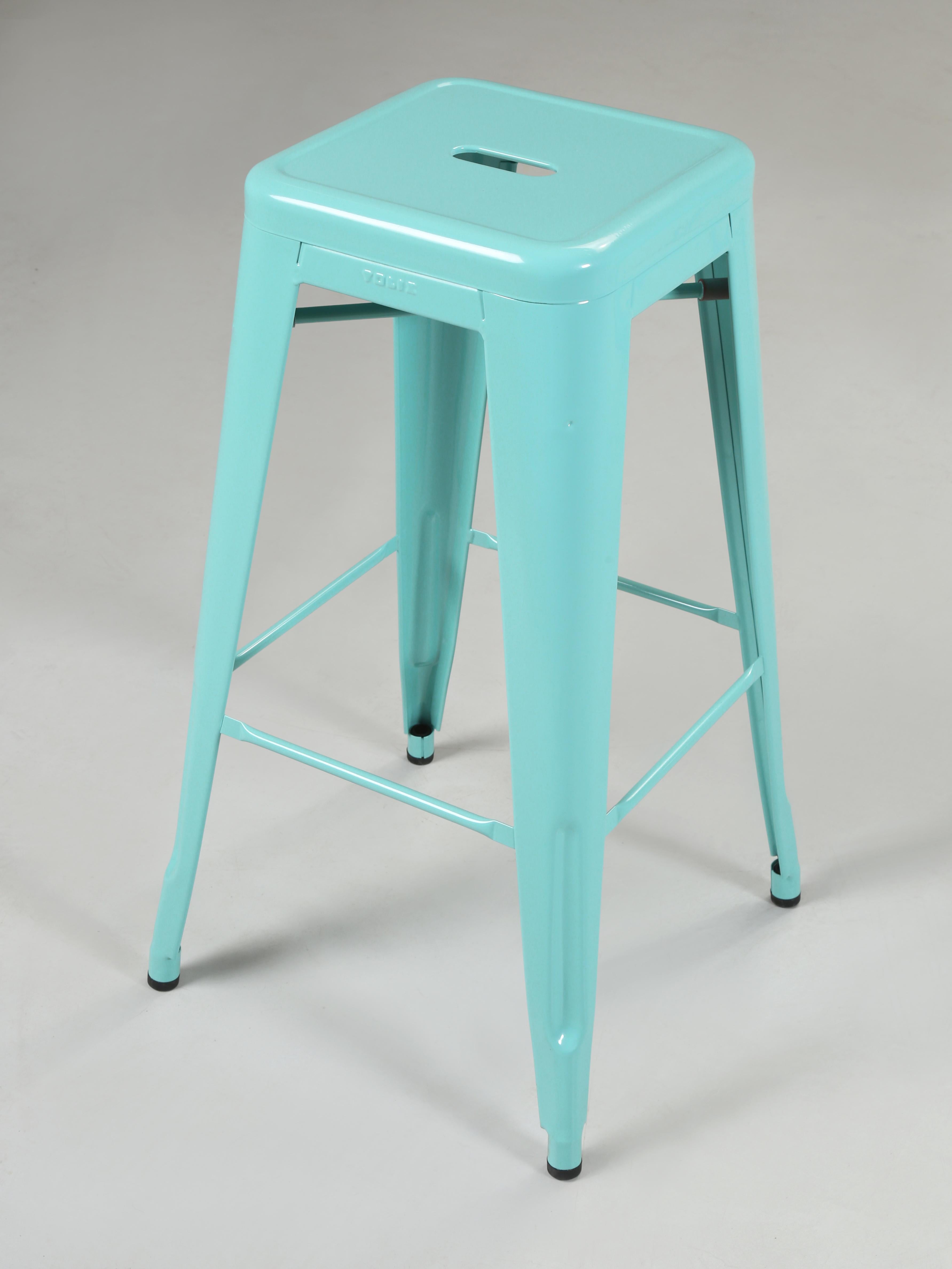 Hand-Crafted Authentic French Tolix Cyan Blue Stacking Steel Bar Height 30