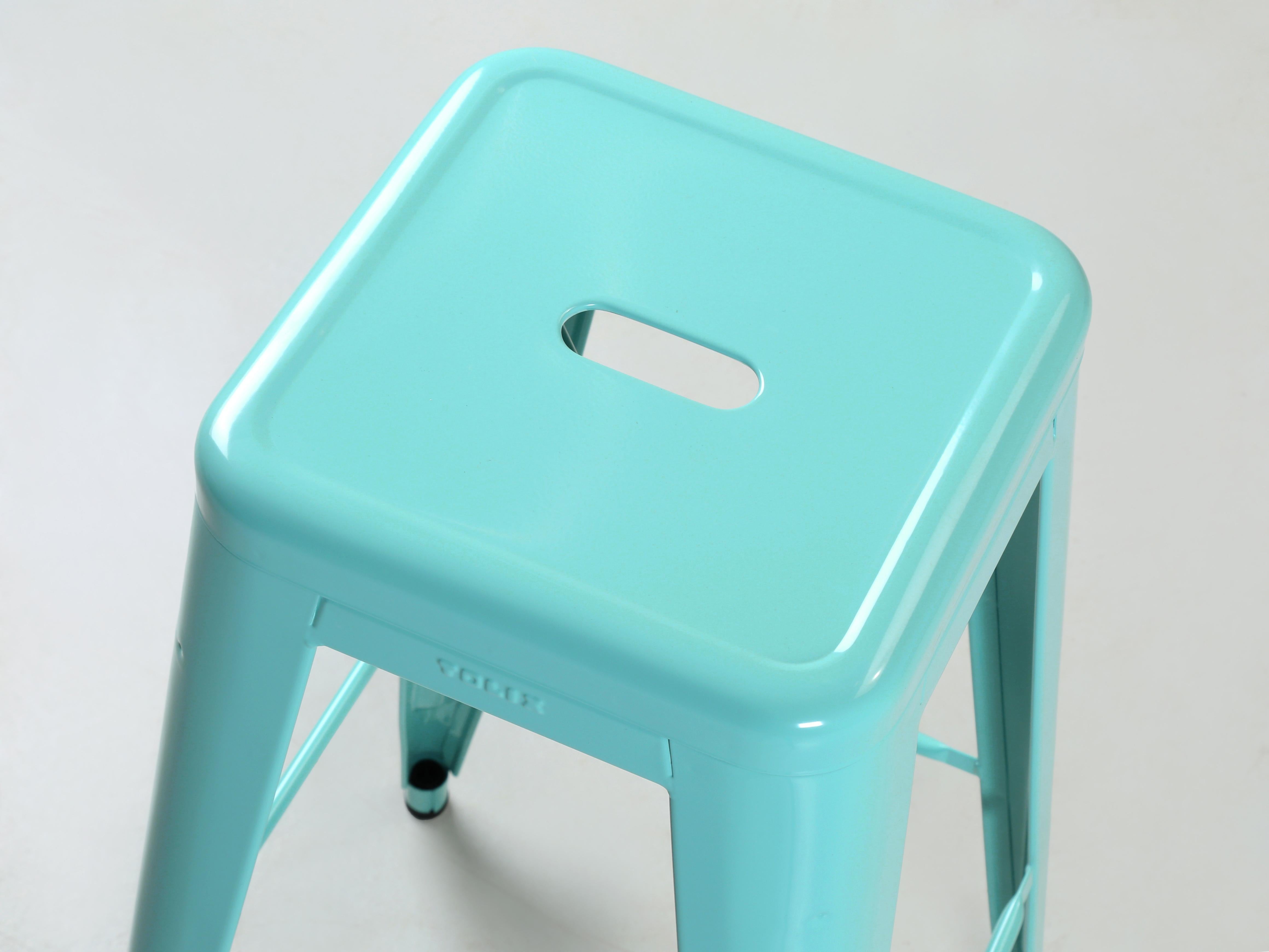 Authentic French Tolix Cyan Blue Stacking Steel Bar Height 30