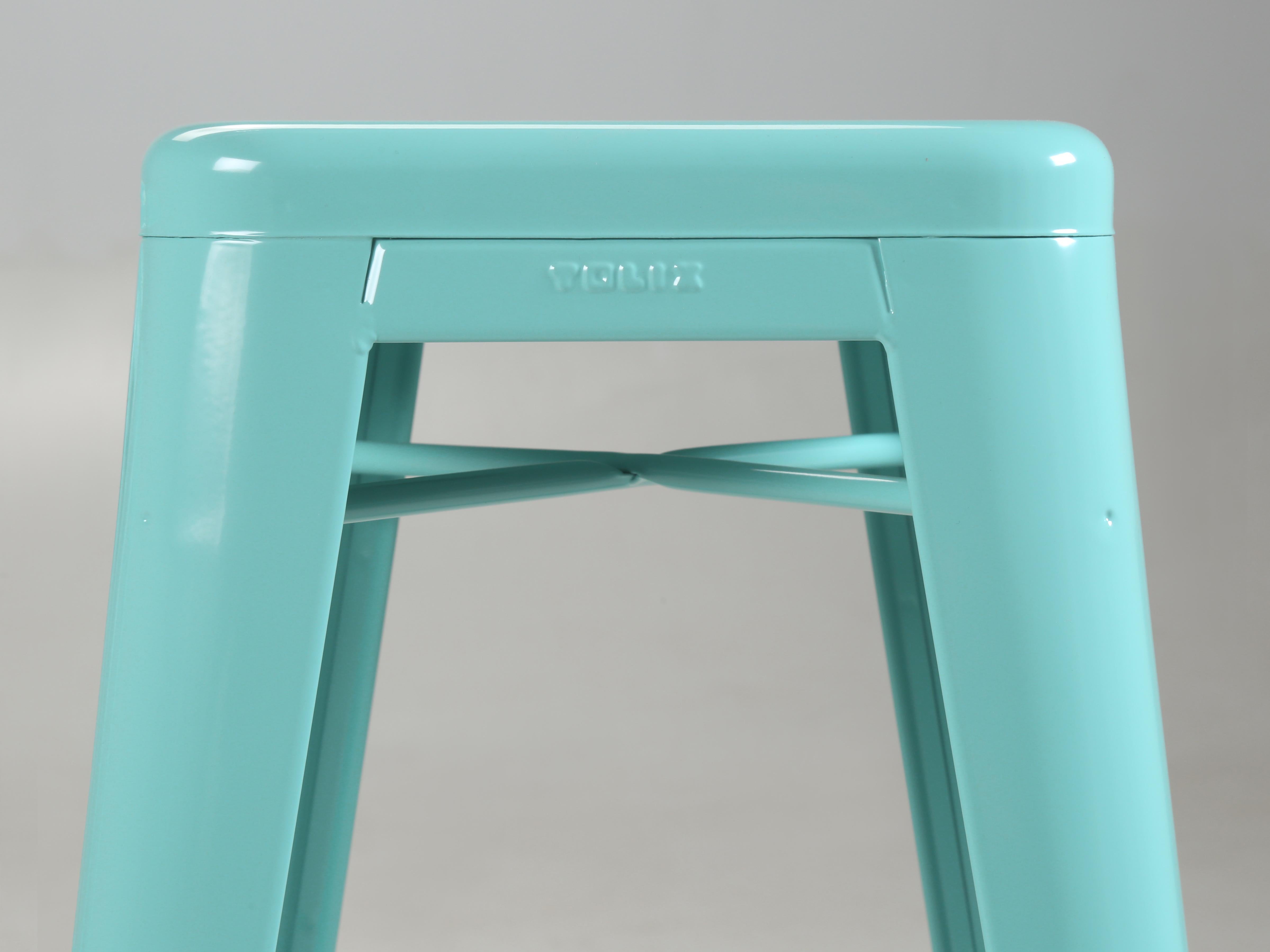 Authentic French Tolix Cyan Blue Stacking Steel Bar Height 30