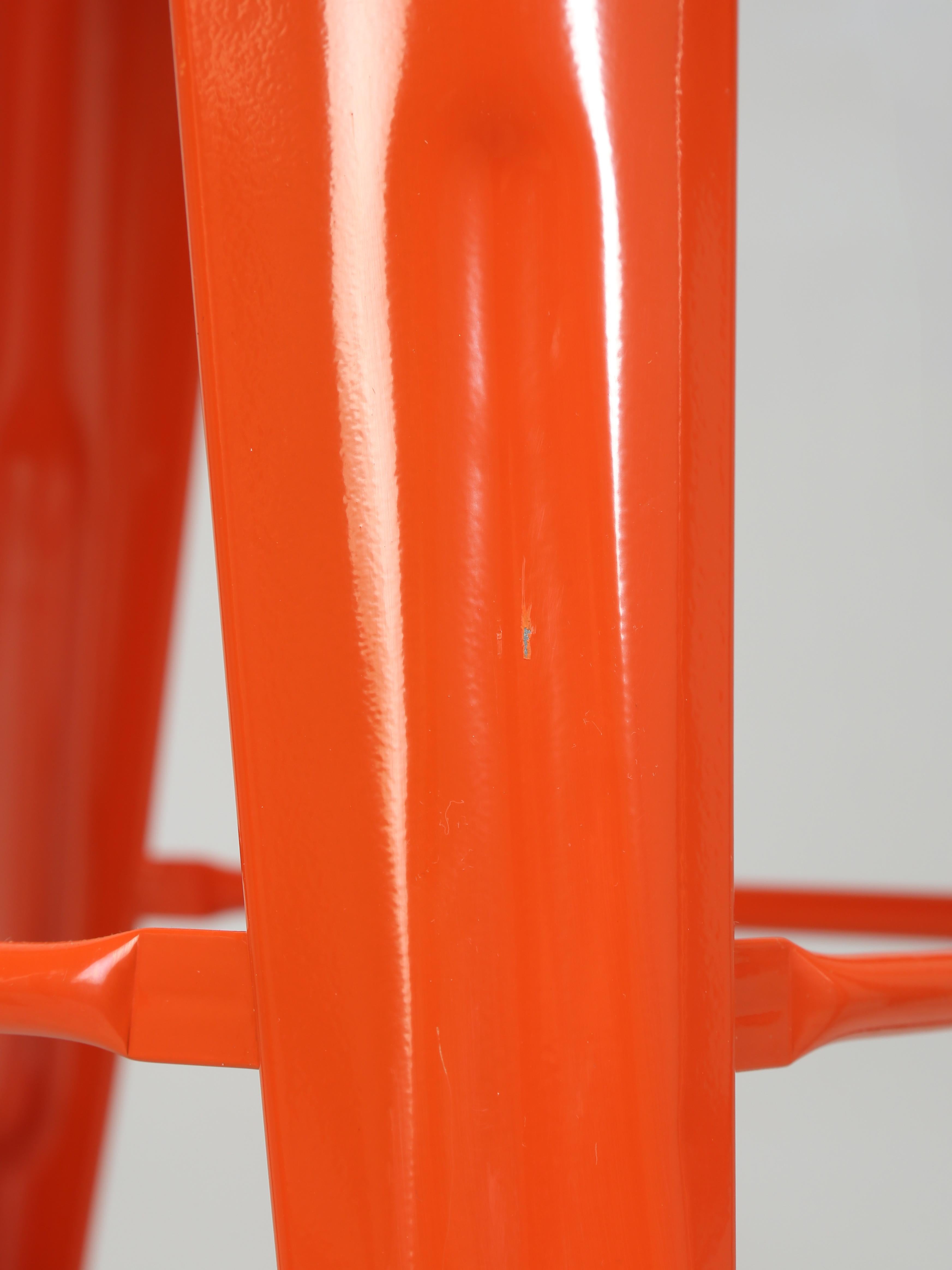 Authentic French Tolix Set 3 Orange Counter Height Stools More Colors Available For Sale 4