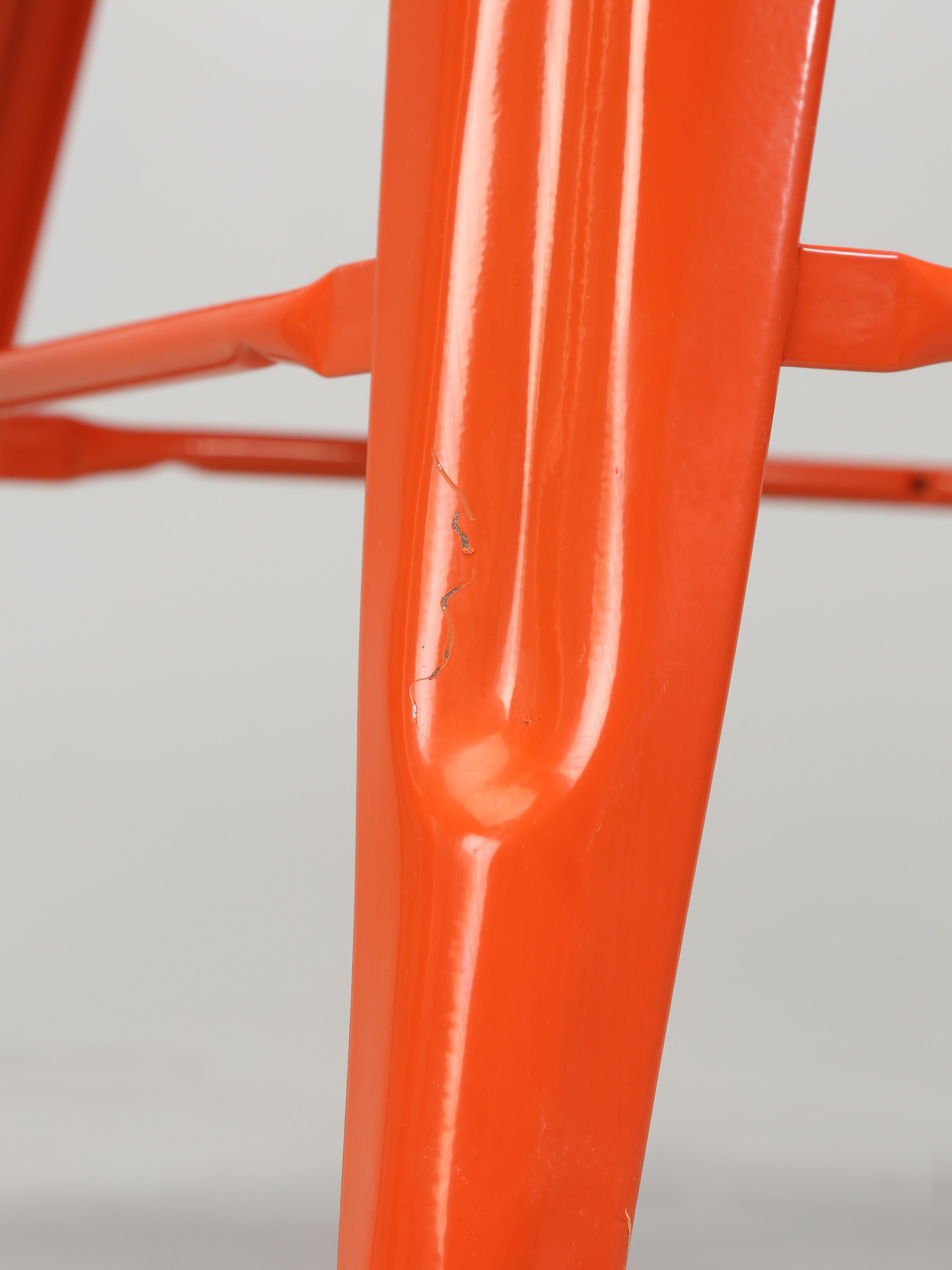 Authentic French Tolix Set 3 Orange Counter Height Stools More Colors Available For Sale 5