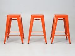 Authentic French Tolix Set 3 Orange Counter Height Stools More Colors Available