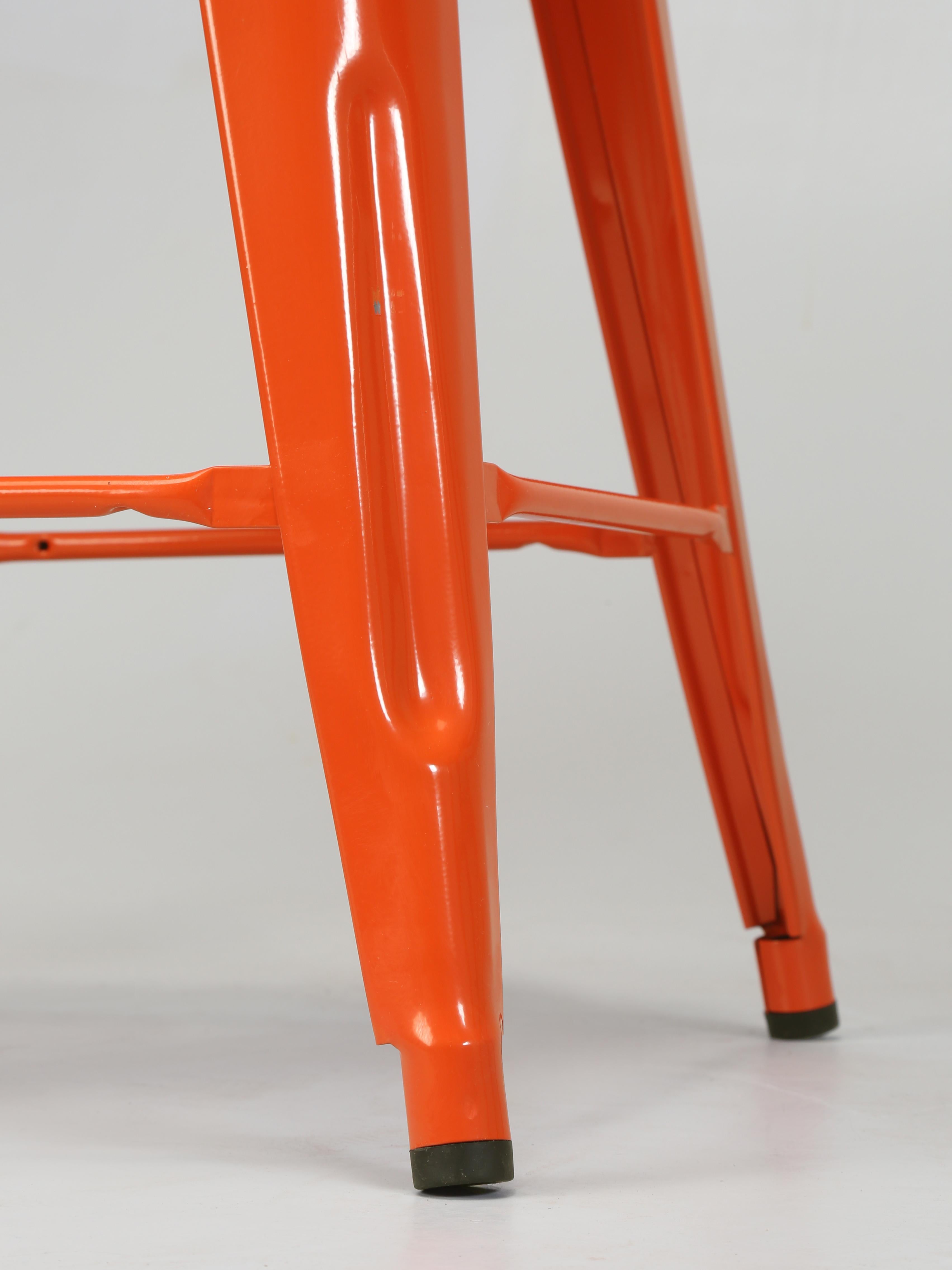 Authentic French Tolix Set 3 Orange Counter Height Stools More Colors Available For Sale 1