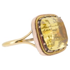 Antique Authentic Georgian 18K Gold & Paste Citrine Ring — Rare Large-Scale Size 9