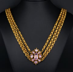 Authentic Georgian Multi Chain Pink Topaz Precious Rare Canetille Necklace