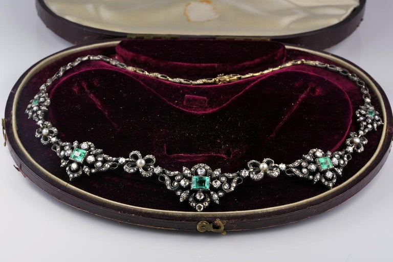 Authentic Georgian Rare Diamond and Emerald Stunning Necklace at 1stDibs