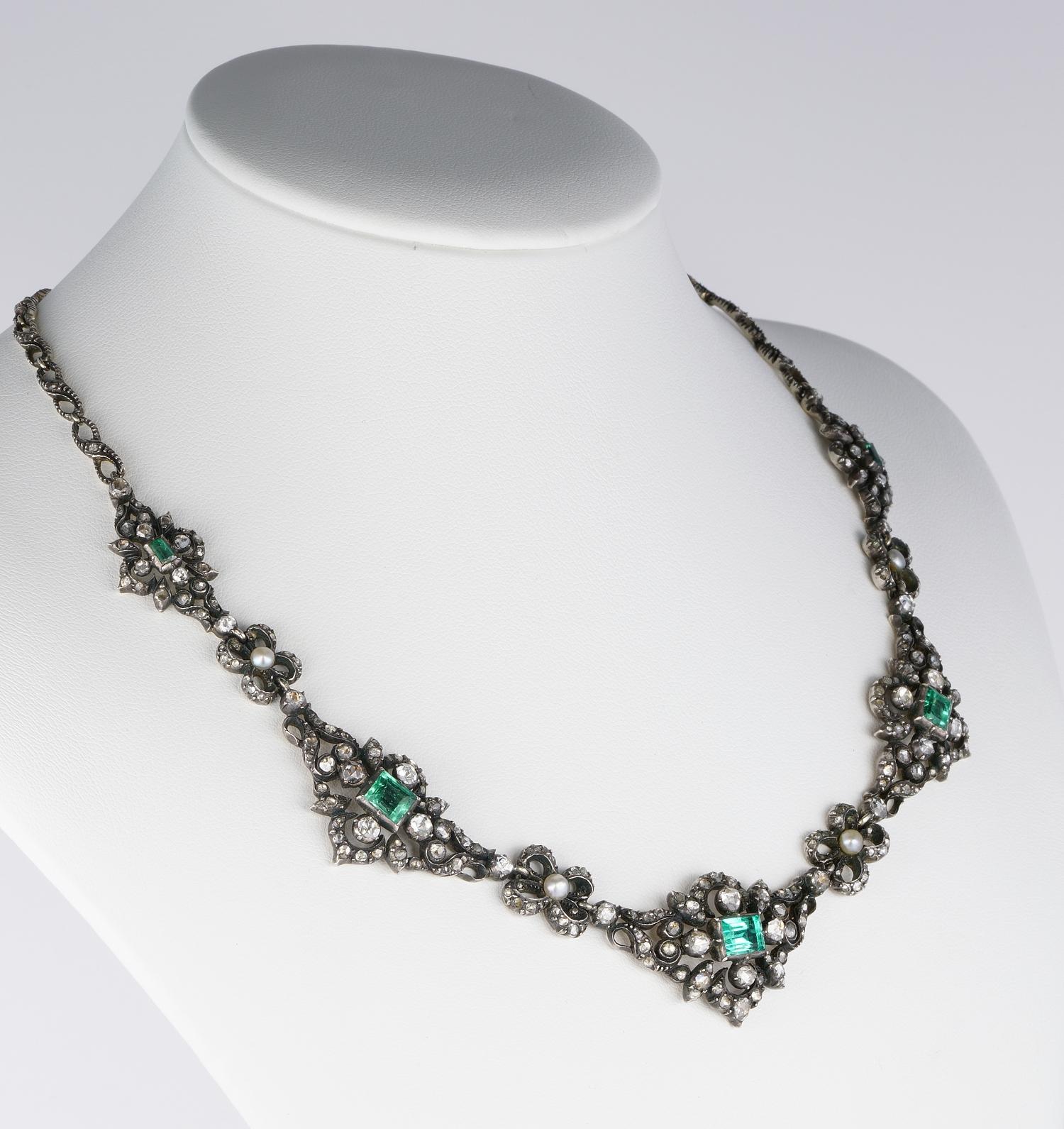 Women's Authentic Georgian Rare Diamond and Emerald Stunning Necklace