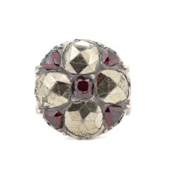Authentic Georgian Sterling Silver Ring with Large Marcasites & Natural Garnets