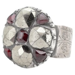 Authentic Georgian Sterling Silver Ring with Large Marcasites 
Natural Garnets