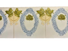 Authentic Glazed Art Nouveau Relief Tiles Laurel Wreath, Belgium, circa 1920s
