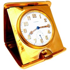 Authentic Gorham for Longines Travel Clock 14 Karat Folding 8 Day Power Reserve*