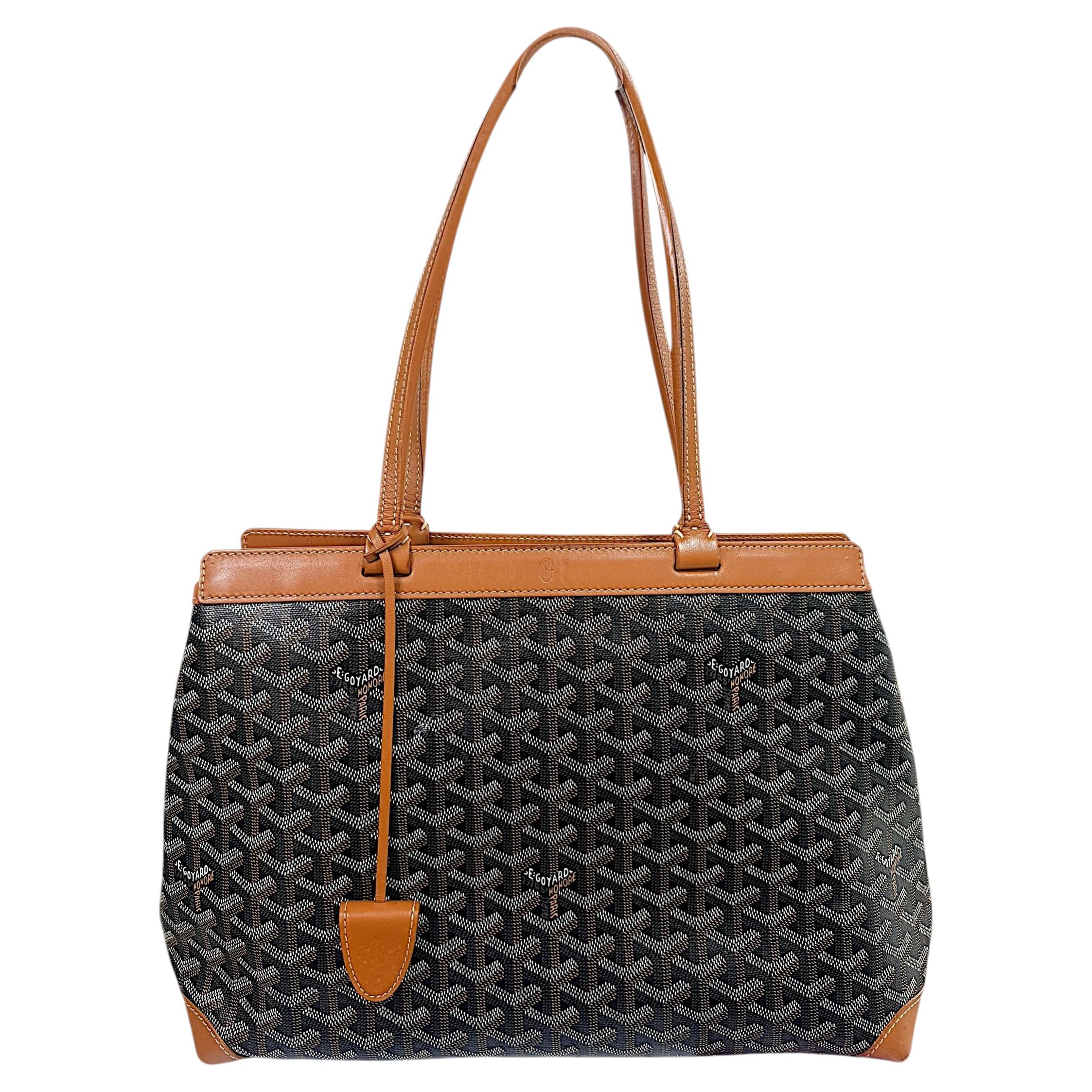 Authentic Goyard Artois PM Black Goyardine Canvas Structured Tote Bag France For Sale