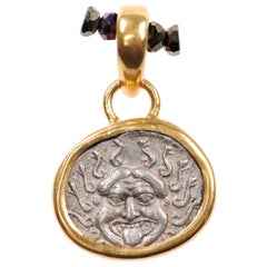 Antique Authentic Greek Apollonia Pontika AR Drachm Coin & 22-Karat Gold Custom Pendant