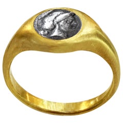 Pièce de monnaie grecque authentique "4e siècle avant J.-C." Bague en or représentant la tête de Vénus