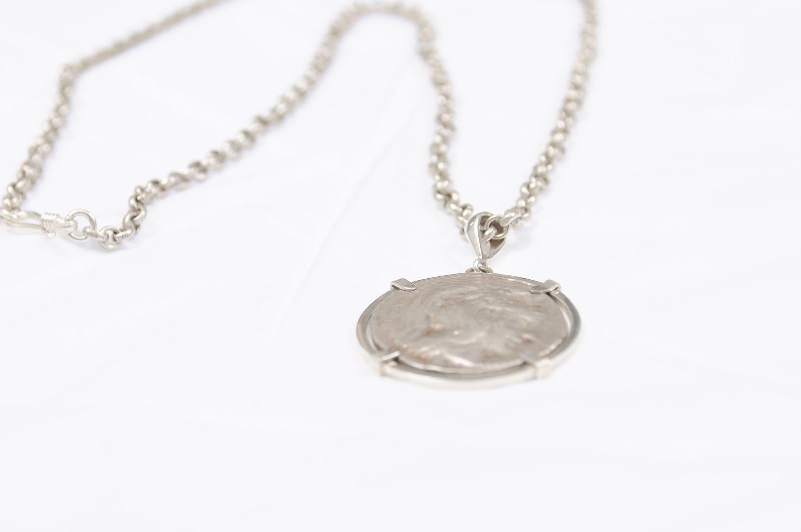 18th Century and Earlier Authentic Greek Silver Athena and Owl Coin in Sterling Silver Pendant and Chain