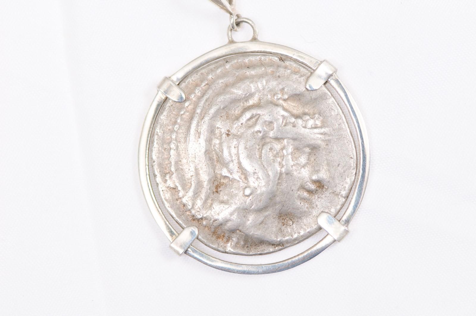 Authentic Greek Silver Athena and Owl Coin in Sterling Silver Pendant and Chain 1