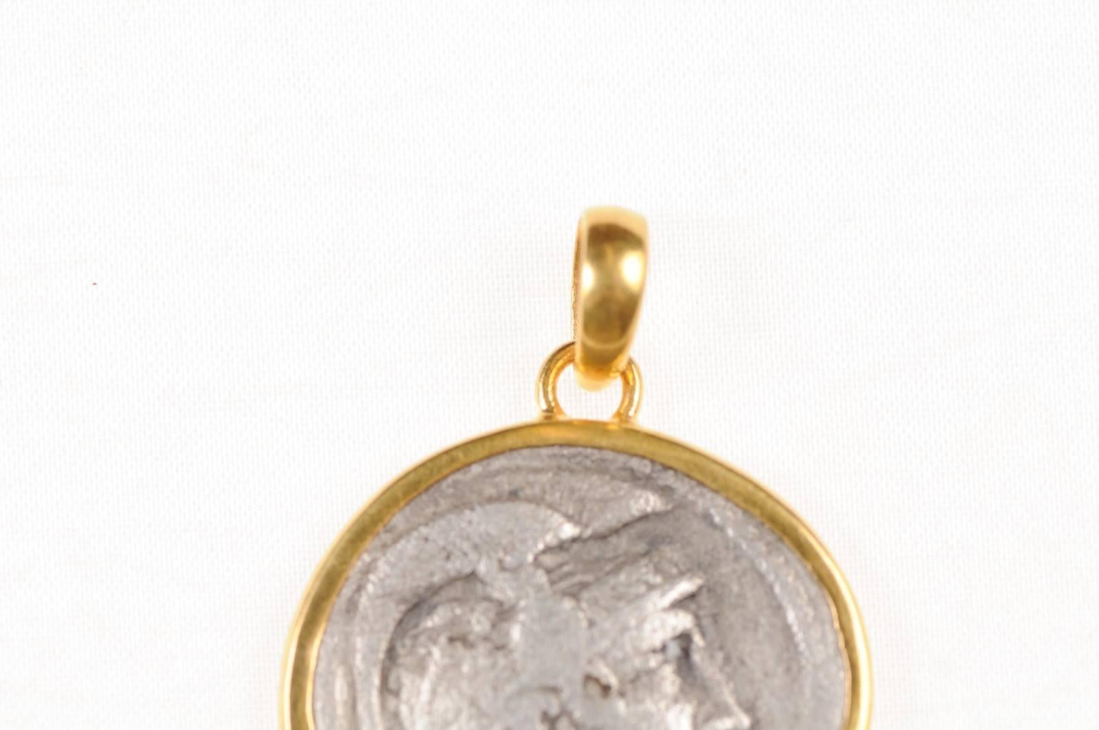 Authentic Greek Tetradrachm Owl Coin Set in 22-Karat Gold Necklace Bezel 4