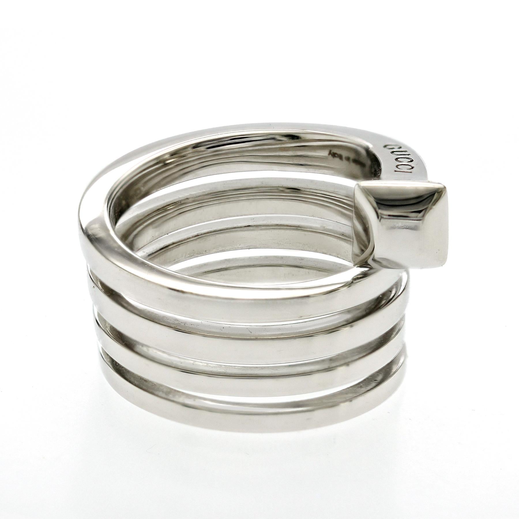 Autentico Gucci Anello Chiodo a Spirale in Oro Bianco 18k Misura 6.5 In condizioni ottime in vendita a Los Angeles, CA