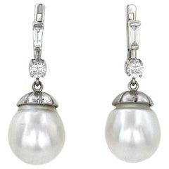 Authentic Gucci 18 Karat White Gold Diamonds and South Sea Pearl Earrings
