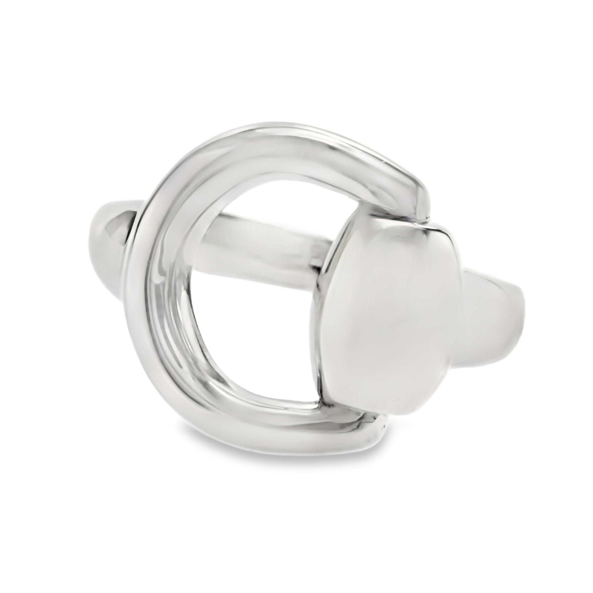 Authentische Gucci 18k Weißgold Horsebit Ring Größe 5,5 im Zustand „Hervorragend“ im Angebot in Los Angeles, CA