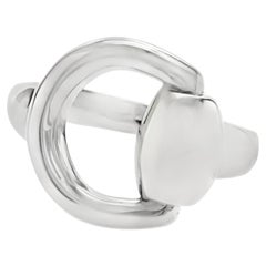 Authentic Gucci 18k White Gold Horsebit Ring Size 5.5
