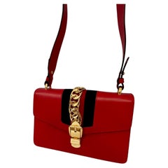 Authentic GUCCI "Sylvie" Designer Luxury Shoulder Evening Red Leather Hand Bag