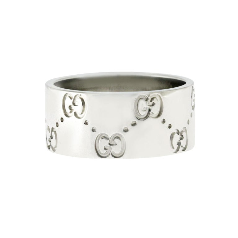 Authentic Gucci Icon Logo 18 Karat White Gold Wide Band Ring For Sale ...