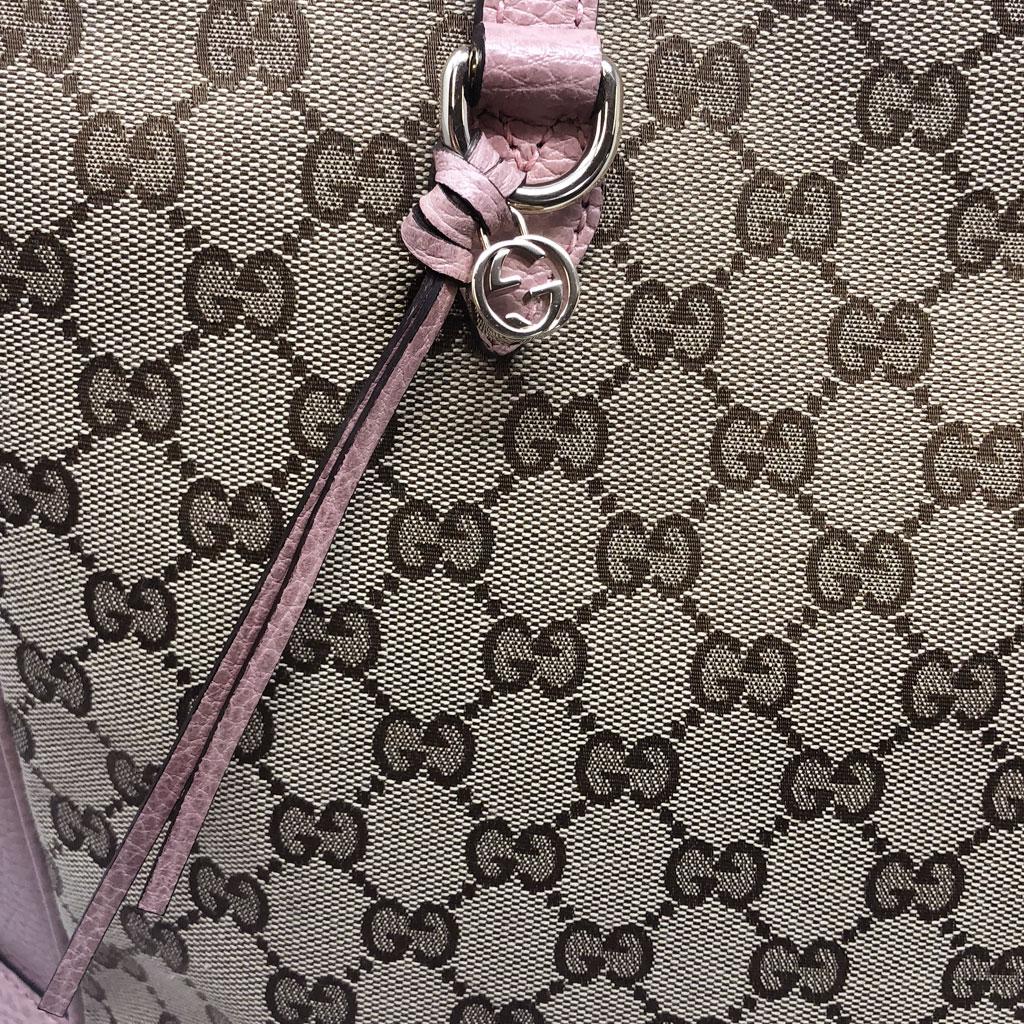 Authentic Gucci Monogram and Pink Leather Large Tote Bag in Dust Bag In Excellent Condition In Boca Raton, FL