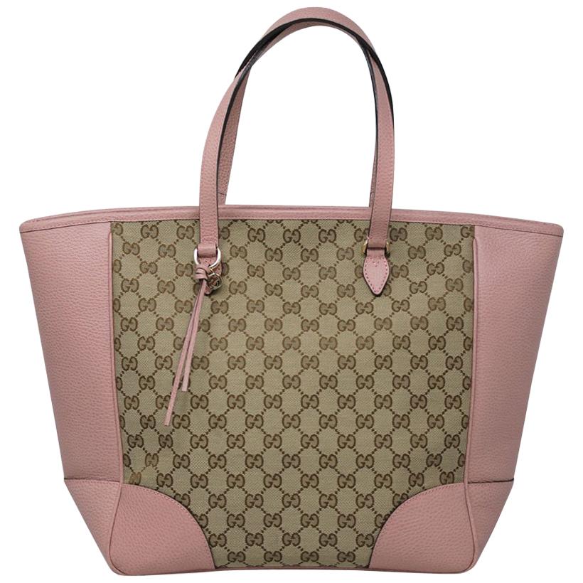 Authentic Gucci Monogram and Pink Leather Large Tote Bag in Dust Bag